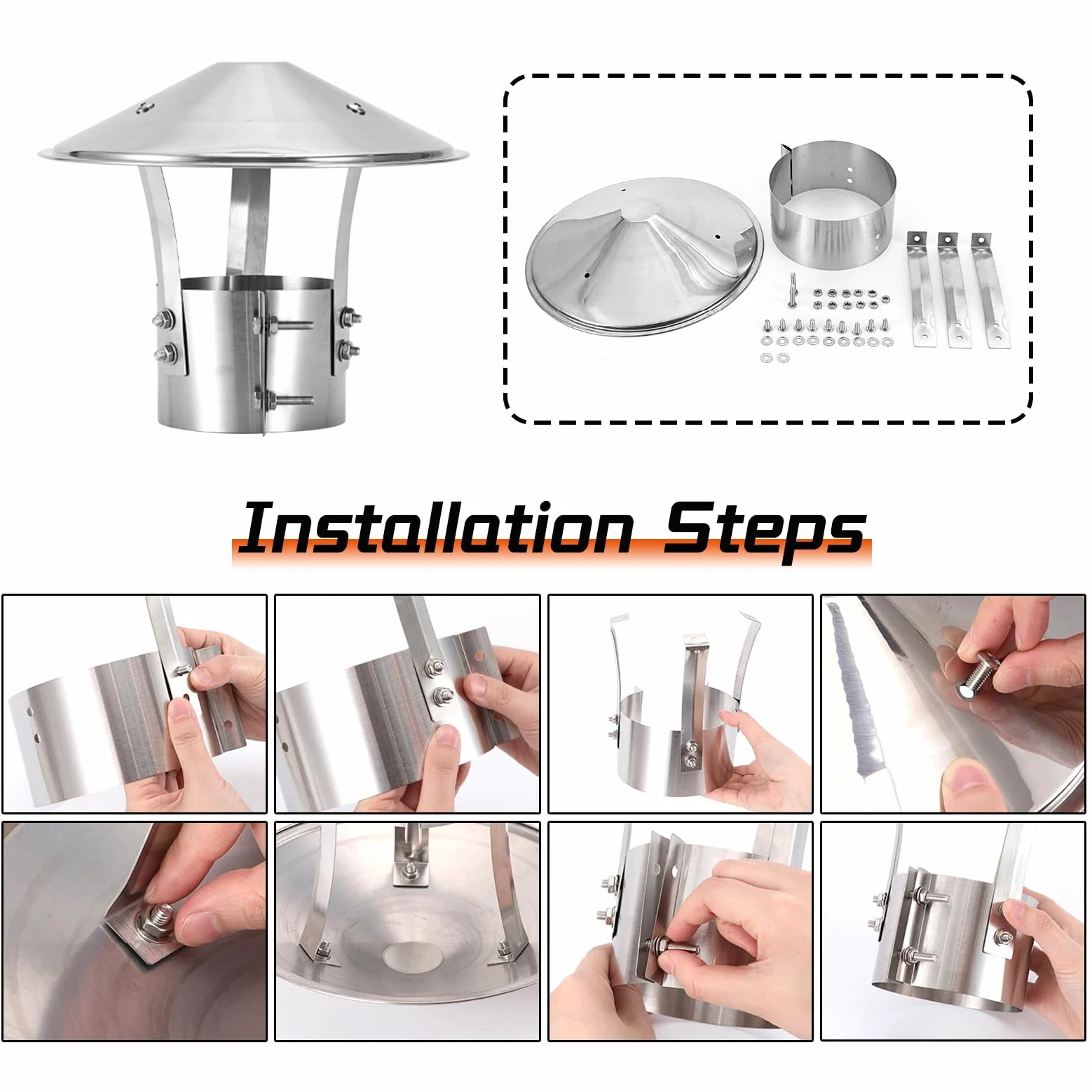 Comignolo Antipioggia Acciaio Inox Comignolo Canna Fumaria Per Camino Tetto | Tappo per Camino, Cappello del Camino Antivento Antivento Tetto Sfiato Accessori Inclusi, per Aerazione(315mm/12.5")