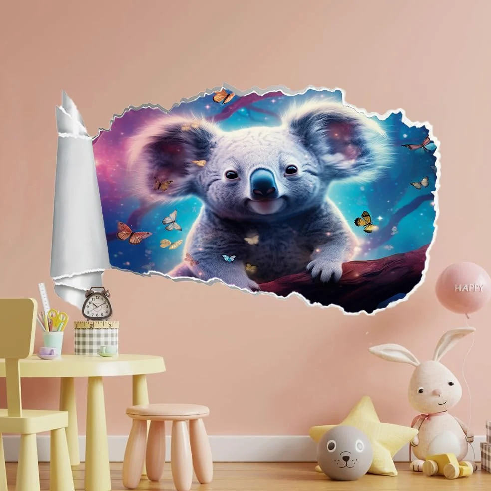 Adesivi Murali 3D Fracassato Farfalla Koala Decorazione Domestica Smontabile Del Tatuaggio Della Parete Animali Carini Decalcomanie Impermeabili For Baby Room Wall Decor