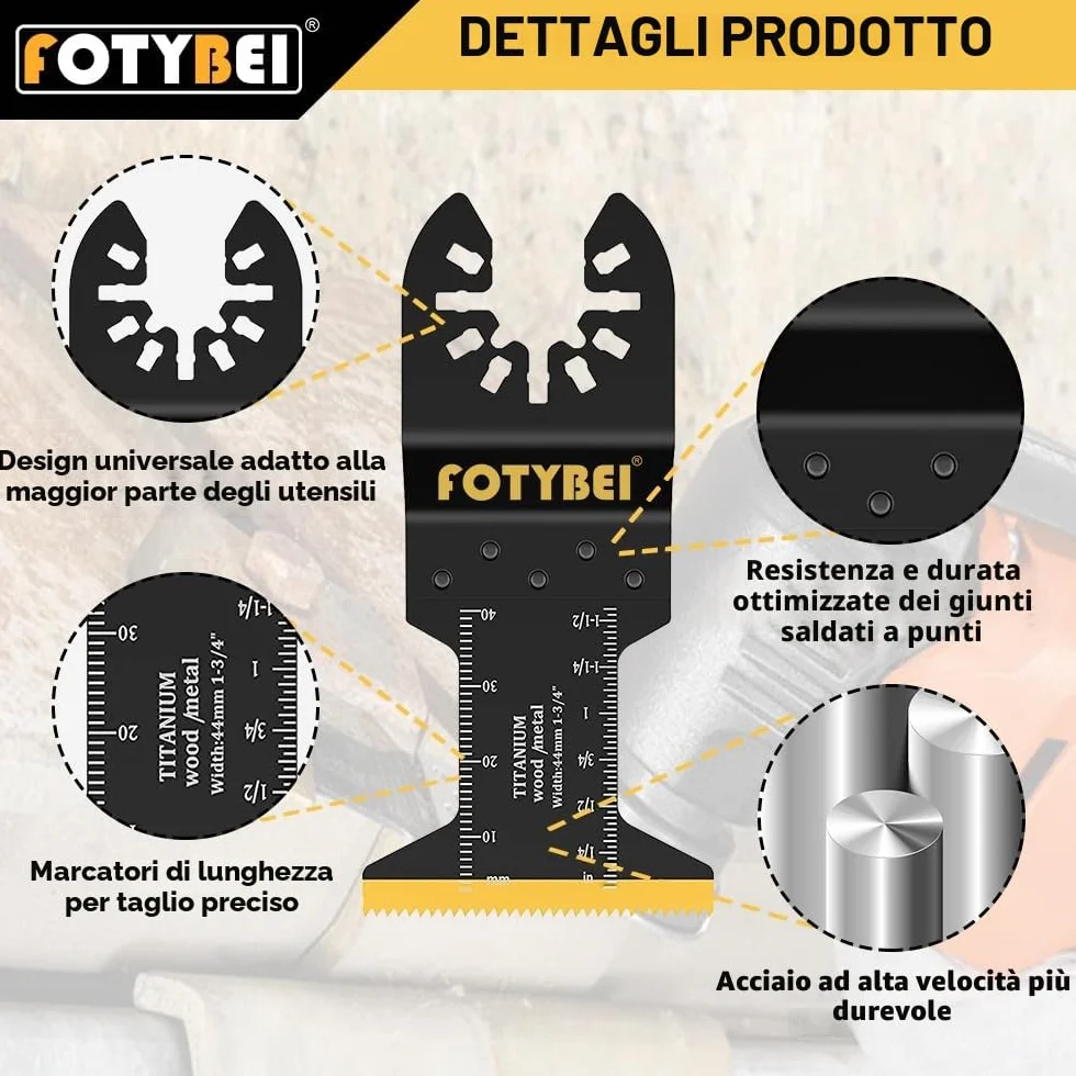 Lame Utensile Multifunzione Titanio, 5 Pezzi Lame Utensili Oscillanti Multifunzione Accessori per Legno, Plastica, Metallo, Compatibile con Fein, Dewalt, Makita, Parkside, Black&Decker e altro ancora