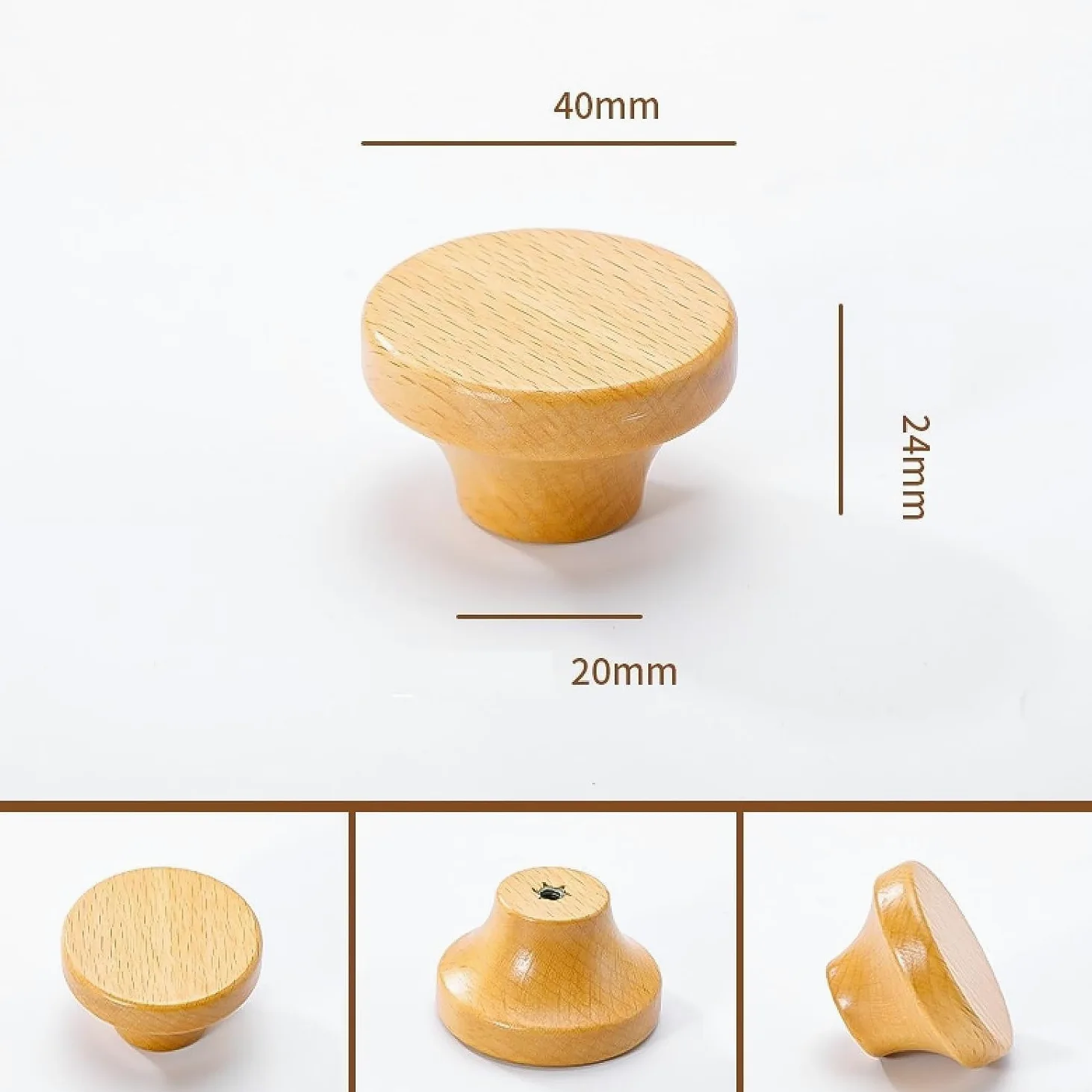 Pomelli per cassetti in legno, maniglie rotonde per armadietti, in legno massello, confezione da 2, diametro 32 mm, ideali per mobili e guardaroba