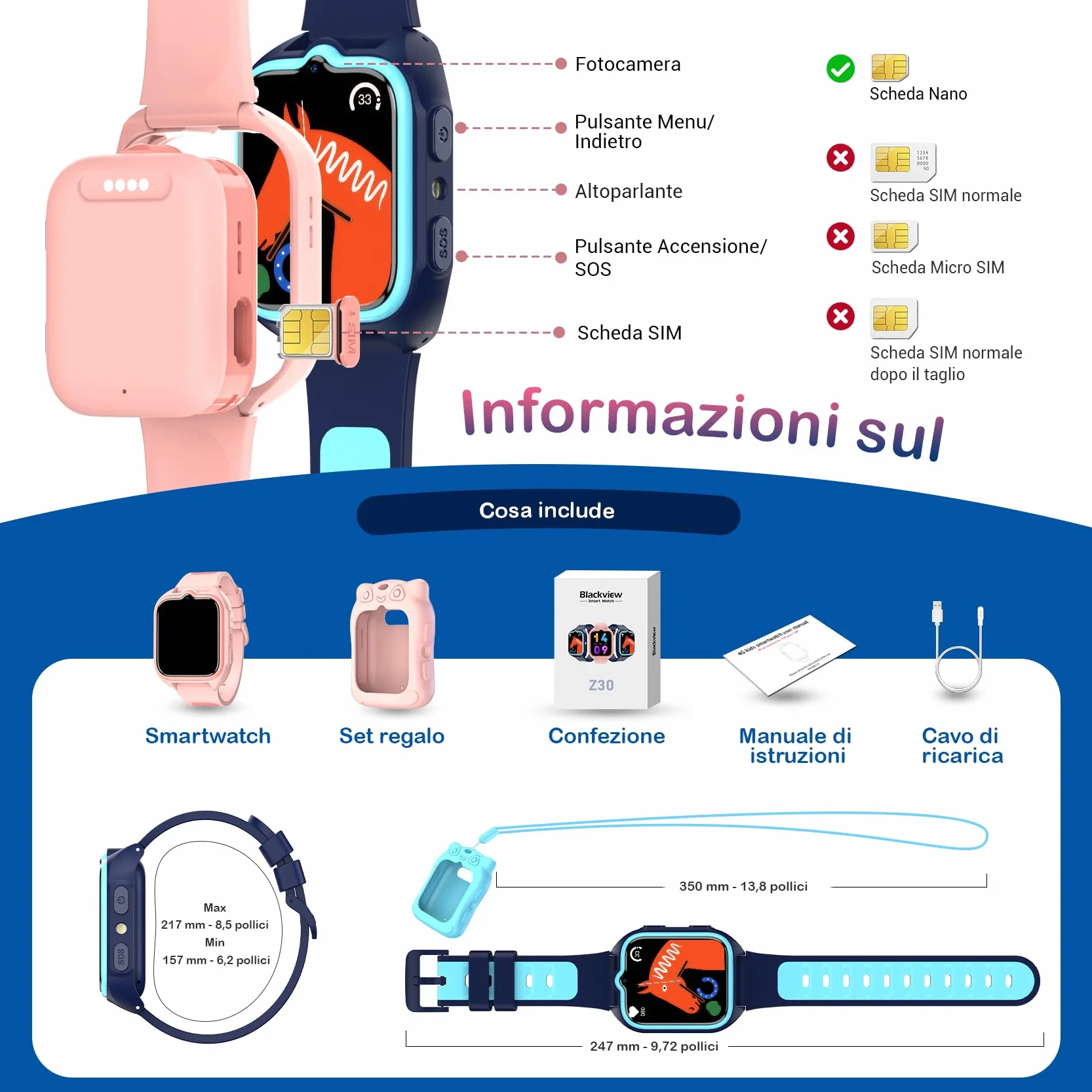 Blackview Smartwatch per Bambini, 1.75 Inch TFT Smartwatch Chiamate GPS 4G, Chat Vocale, Videochiamata, SOS, Gioco, Fotocamera, Calcolatrice, Contapassi, Sveglia, Batteria da 800 mAh