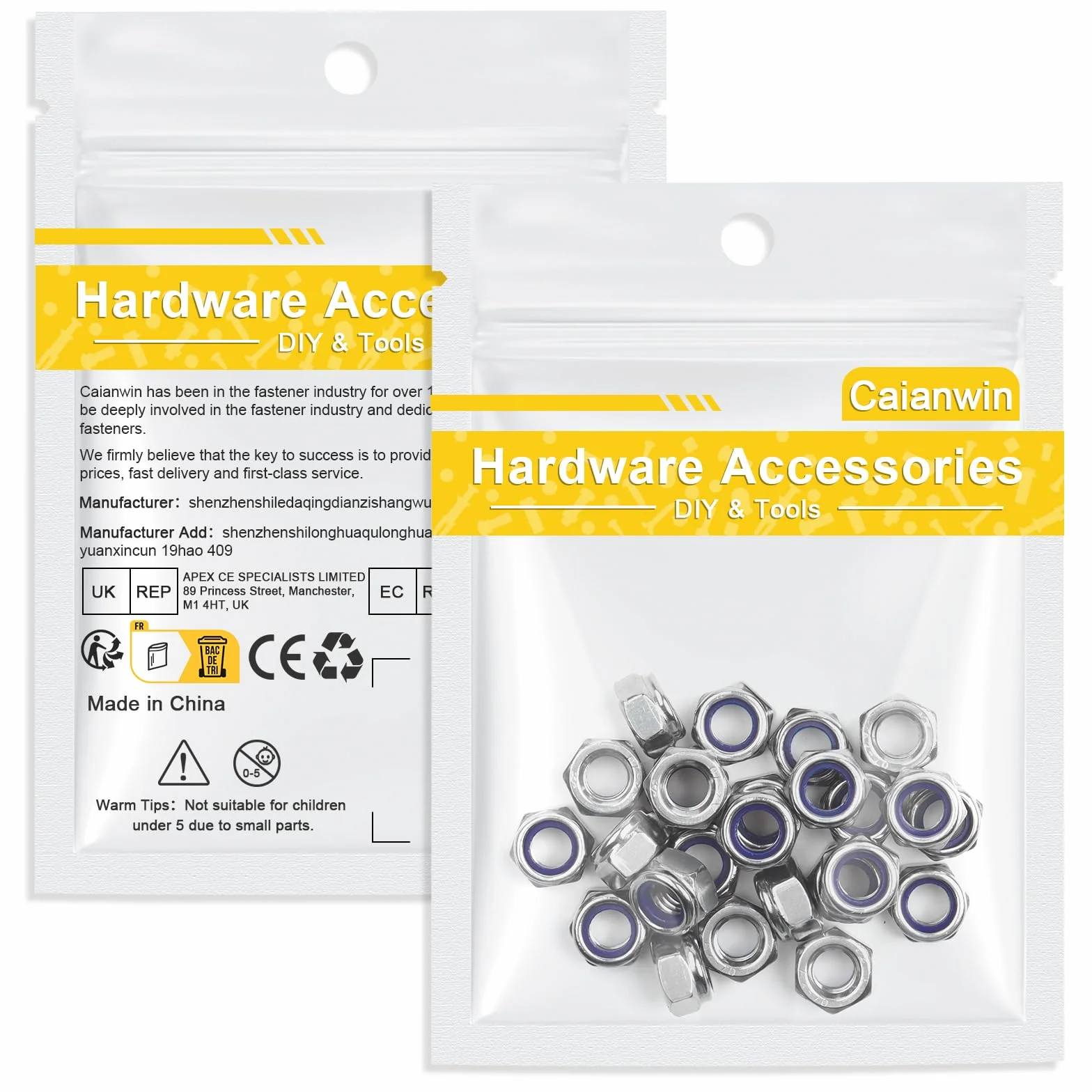 Caianwin 50 Pezzi Dadi autobloccanti M3 DIN985 Acciaio Inox A2 V2A Dadi Esagonali con Bloccaggio Nylon