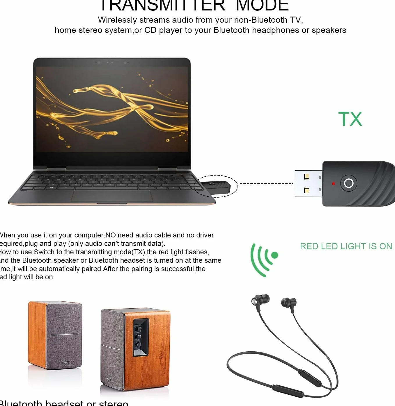 USB Bluetooth 5.0 Adattatore 3 in 1 Ricevitore Audio Musicale Wireless Trasmettitore 3.5Mm AUX per TV PC Cuffie Auto