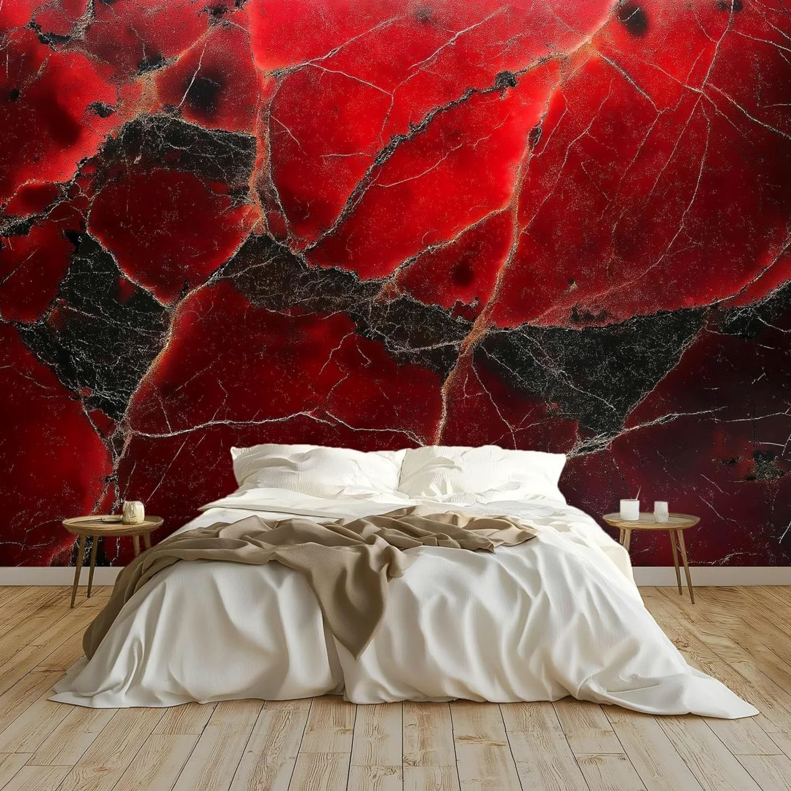 fotografica in tessuto non tessuto, effetto marmo, rossa, murale con muro di mattoni, decorazione murale, soggiorno, camera da letto, appartamento, rosso, 250 cm x 175 cm