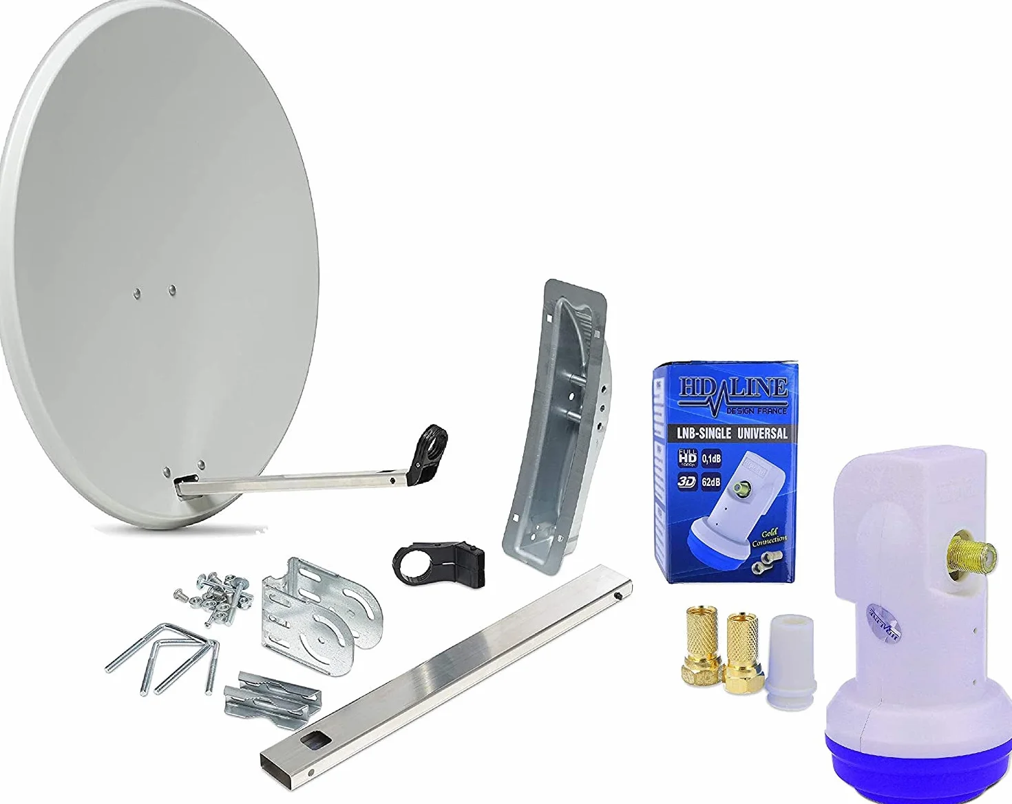 HD-LINE 1 Teilnehmer Set - Qualitäts-Alu-Sat-Anlage - Select 60/65cm Spiegel/Schüssel Anthrazit HD-LINE Single LNB - Satelliten-Komplettanlage - für 1 Receiver/TV [Neuste Technik - DVB-S/S2, Full HD, 4K/UHD, 3D]