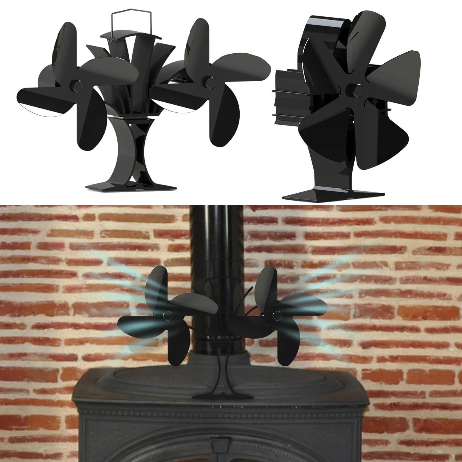 Ventilatore per stufa a legna, in lega di alluminio, 16 x 8 x 19 cm | con distribuzione del calore ultra silenziosa, per stufe a legna, caminetti, bruciatori a legna