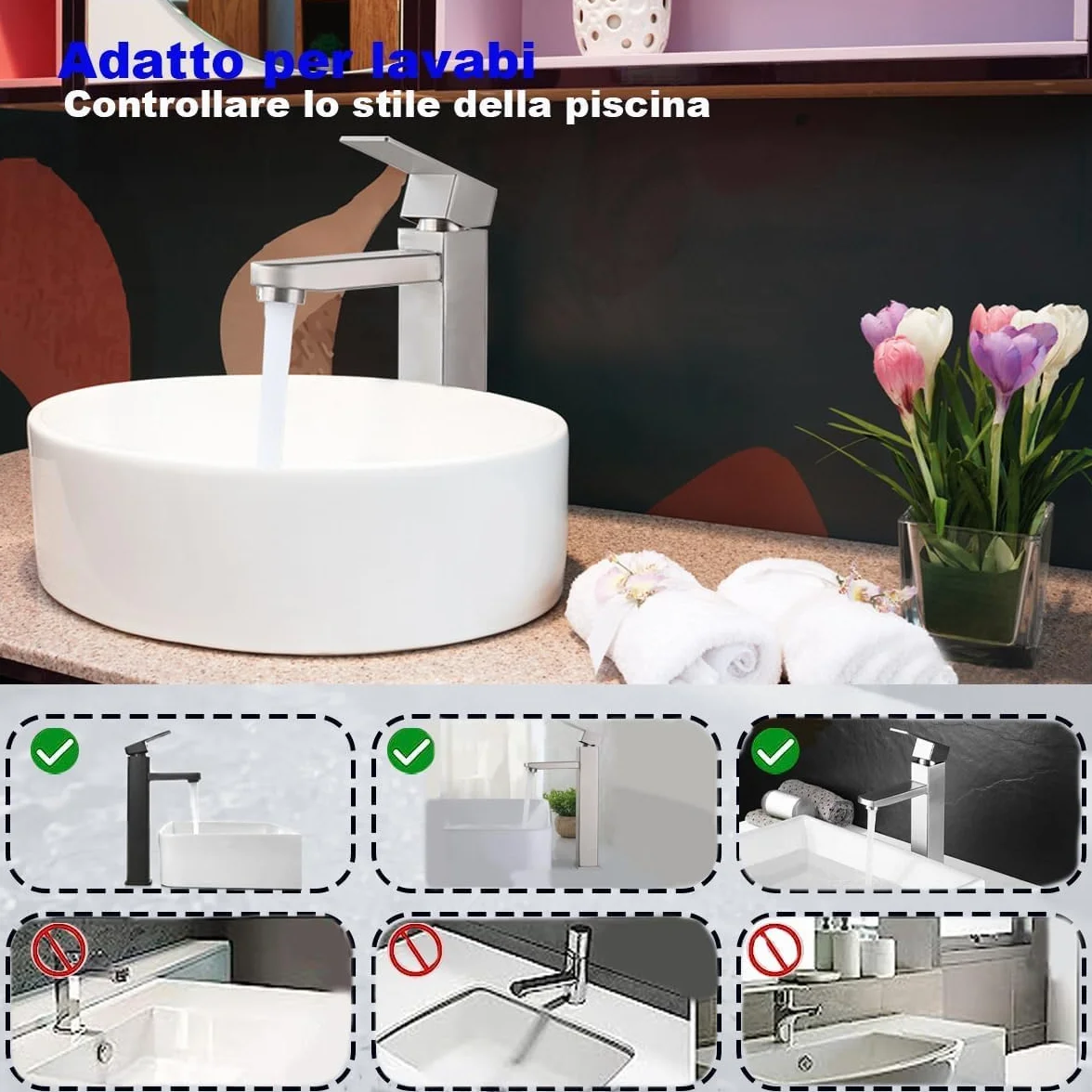 rubinetto di miscelazione in acciaio inox caldo e freddo di alto stile, antigoccia con miscelatore monocomando silenzioso per bagno, lavabo, piccola cucina (spazzolato-h)