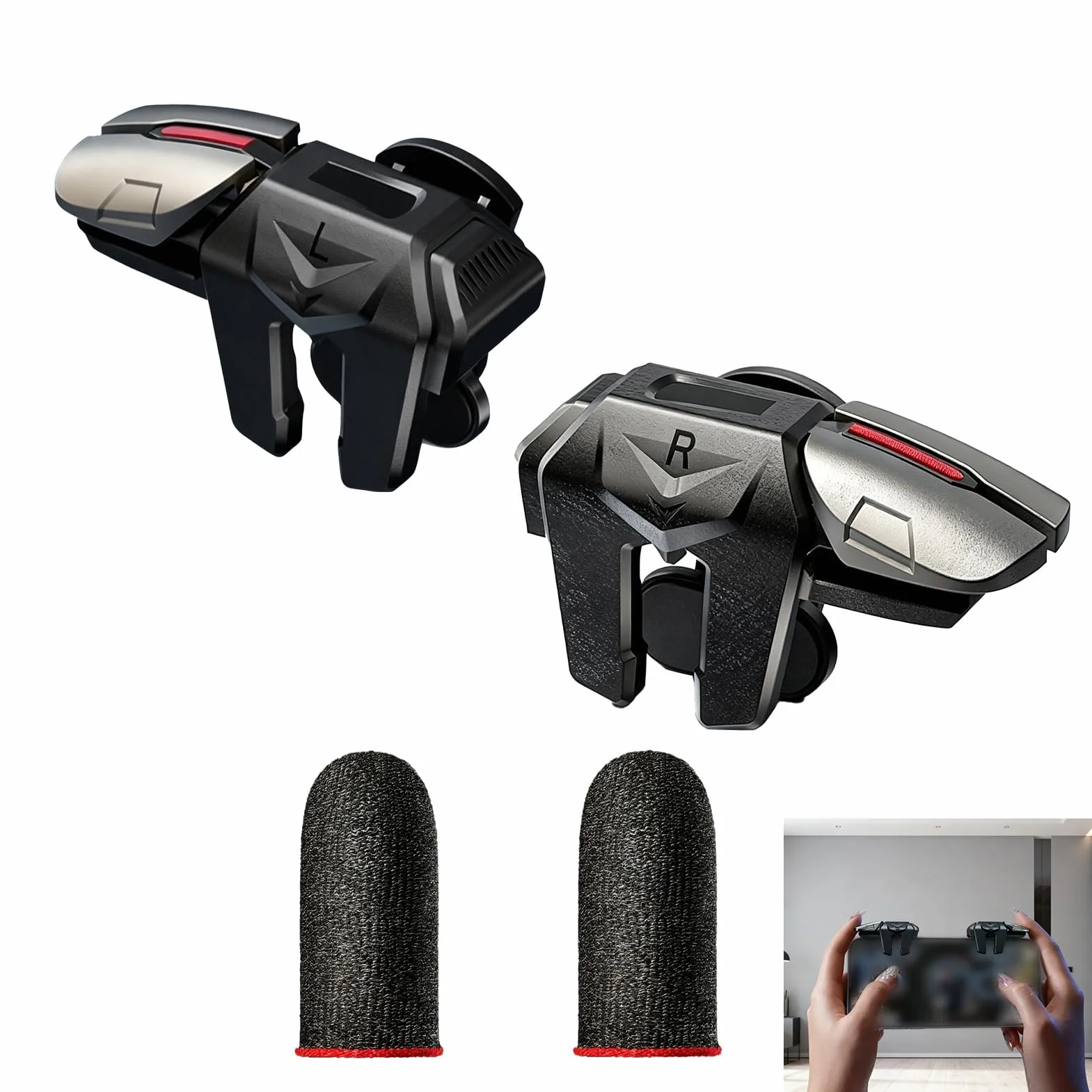 Uliwamowi Triggers 6 Dita Joystick Controller, Gioco Mobile Trigger, Trigger L1R1 L2R2 per iPhone Android, Controller Mobile con Grilletti Sensibili, Gamepad Gioco Ergonomico Smartphone