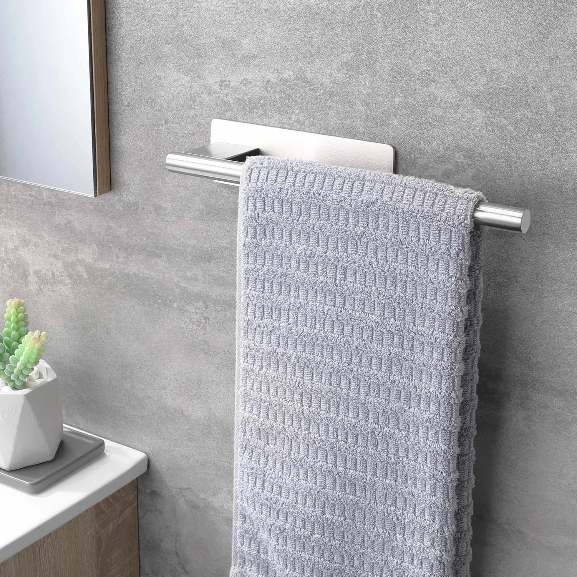 Porta Asciugamani Bagno Adesivo in Acciaio Inox Argento 22CM