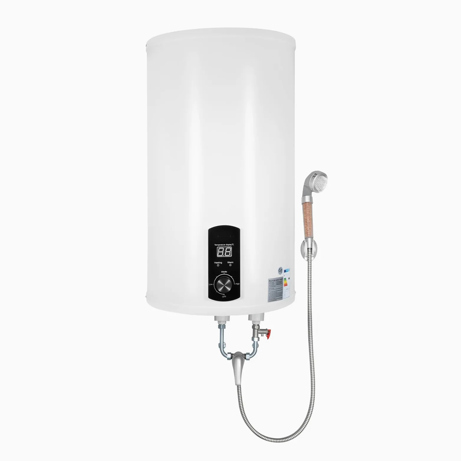 Scaldabagno elettrico istantaneo da 70 l, verticale montato a parete, con display digitale, alimentazione da 2000 W, per cucina e bagno, con doccetta e rubinetto