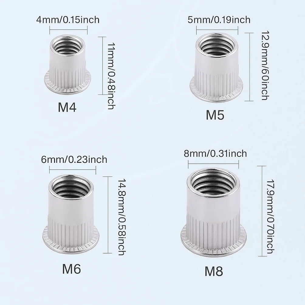 VEDA Rivetti filettati in acciaio inox M4 M5 M6 M8 100 pezzi inserti assortiti