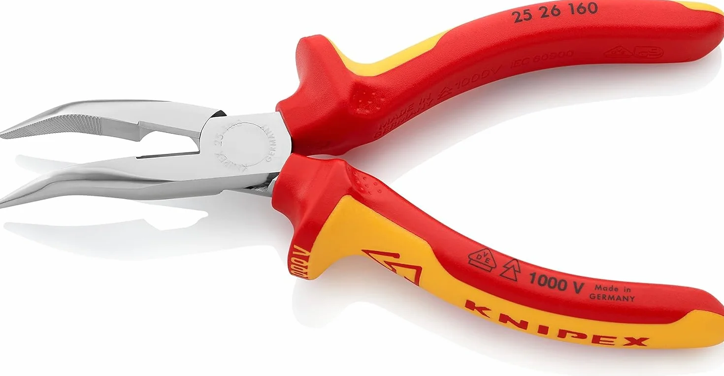 KNIPEX Pinza per meccanica con becchi mezzotondi con tronchese cromata isolata, 25 26 160