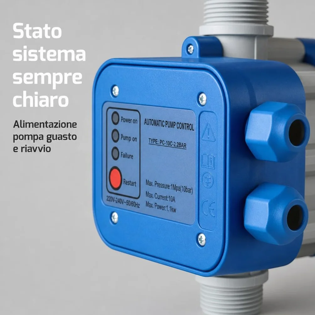 HM | Presscontrol regolatore di pressione per elettropompa, 2,2 bar, attacco 1" | Controllo elettronico automatico, protezione da funzionamento a secco, per sistemi idrici domestici