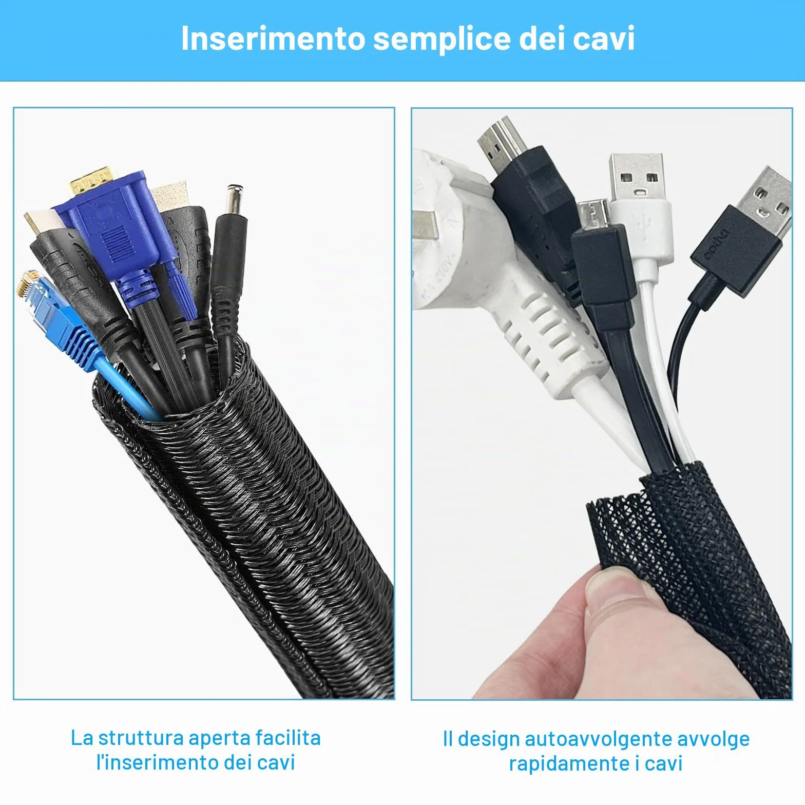 SURFOU Guaina per Cavi Elettrici 3.1m X 13mm, Scrivania Copricavi Nera, Raccogli Fili Nascondi Passacavi, Copricavo Cavo Guaine Raggruppa Flessibile Raccoglicavi Cable Antirofitori