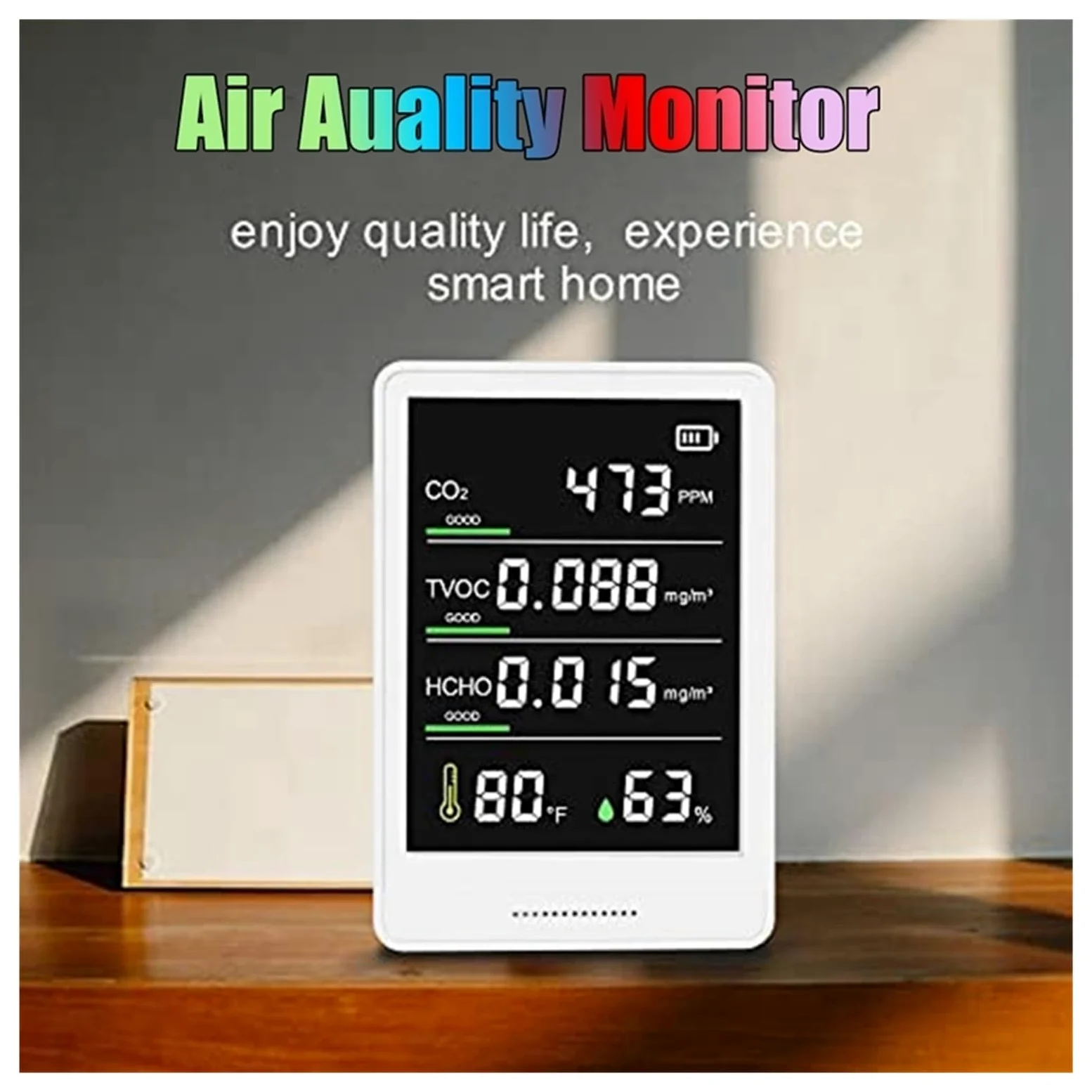 Tester del monitor della qualità dell'aria Rilevatore di CO2, TVOC, HCHO, Contatore particelle umidità e temperatura for auto domestica Per cucina e camper