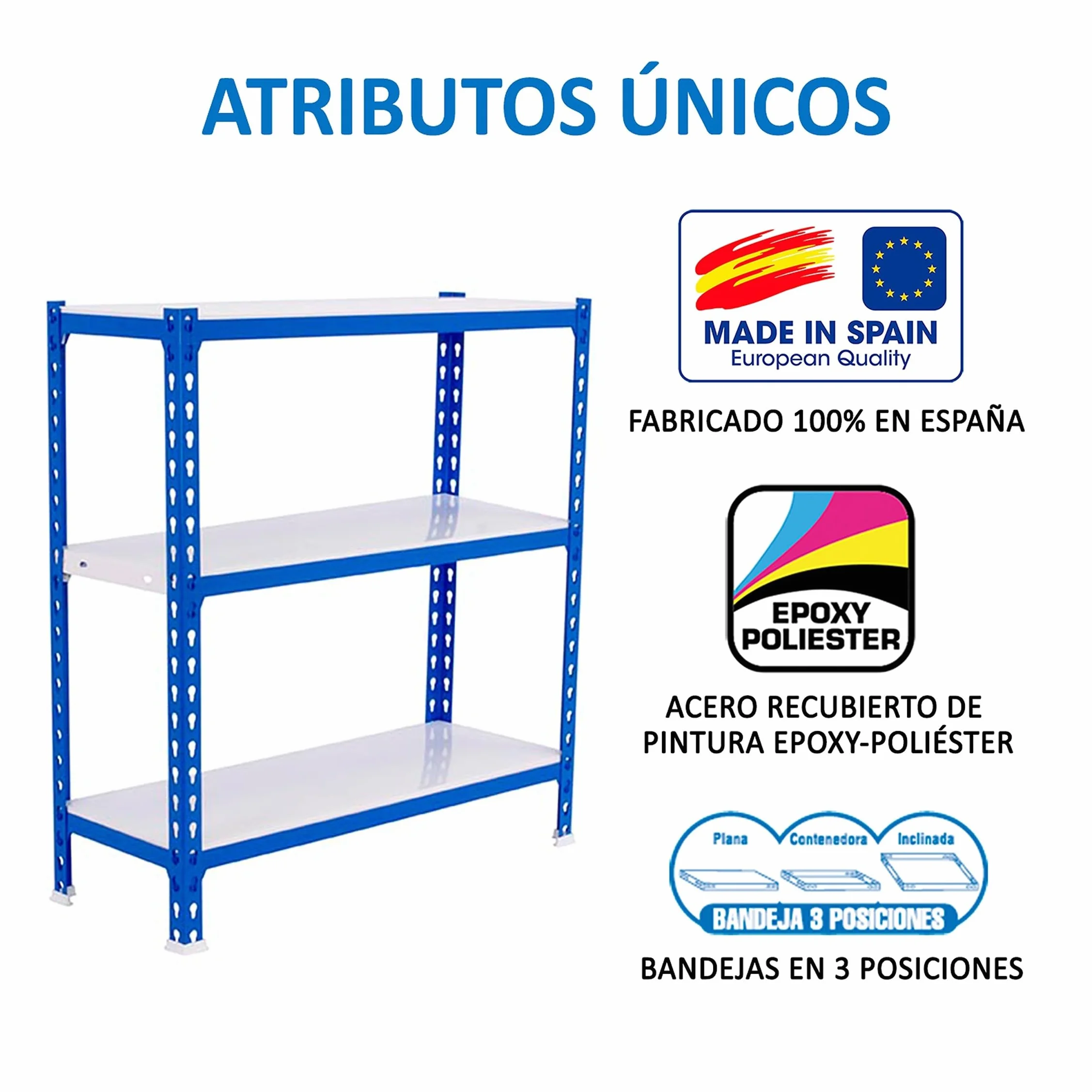 Simon Rack Étagère Rangement 3 Niveaux 180 kg Charge Lourde 900x1000x500 mm Bleu Blanc
