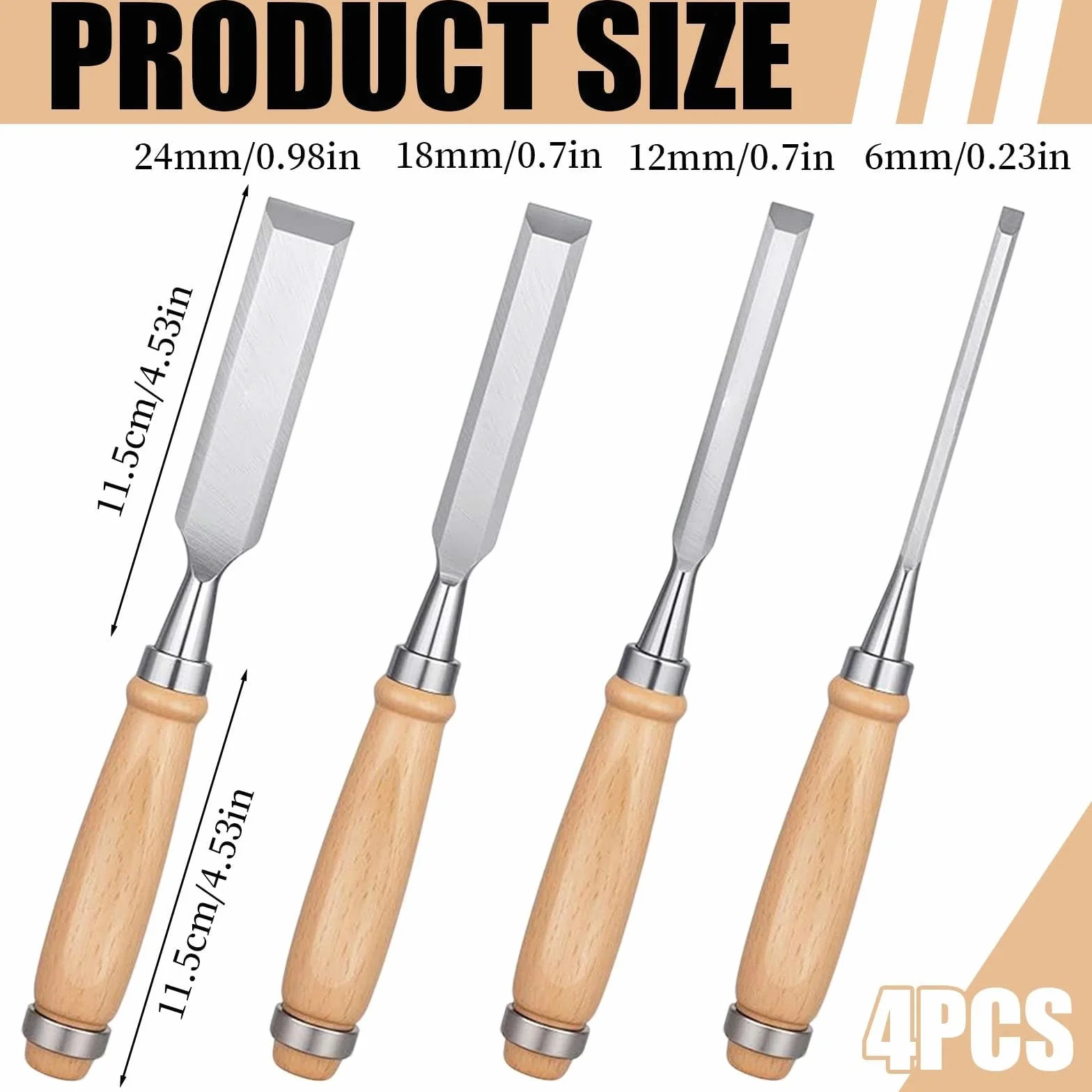 Scalpelli per Legno 6mm 12mm 18mm 24mm Set 4 Pezzi Attrezzi da Intaglio
