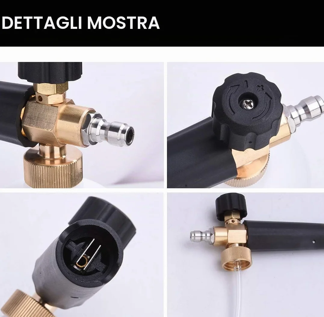 Lancia Schiuma di Neve Cannone a Schiuma Pistola 1L Bottiglia, 1/4 pollice Rilascio Rapido Erogatore di Sapone con M22 14 mm a 15 mm Connettore per Tubo Idropulitrice (con pistola per schiuma)