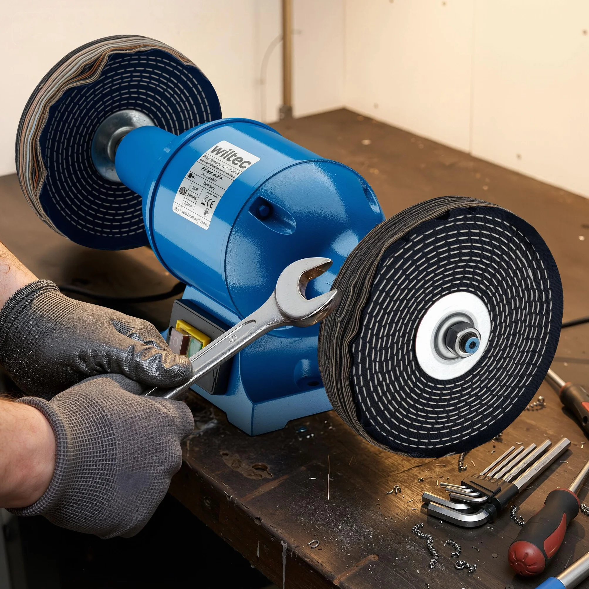 Lucidatrice 750W 2 dischi Ø 200mm Smerigliatrice doppia