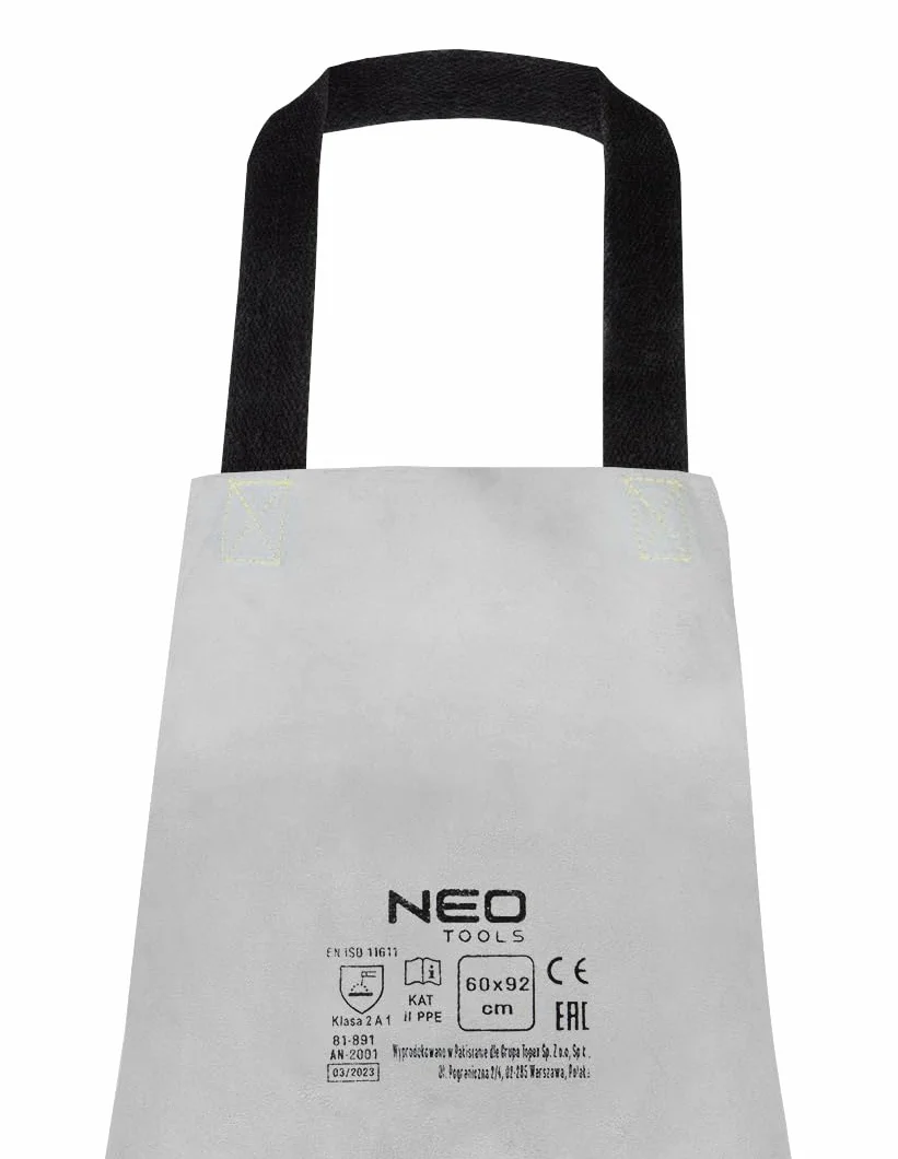 NEO TOOLS Grembiule da saldatura in pelle di alta qualità 60 x 90 cm Protezione robusta per lavori di saldatura Resistente al calore e ignifugo Cintura regolabile per collo e cintura in vita