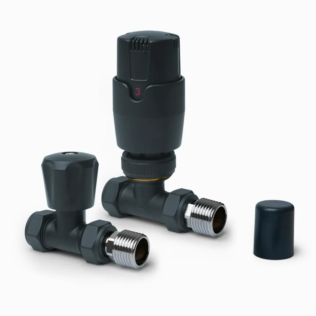 TRV - Valvole termostatiche diritte per termosifone, colore antracite, 15 mm x 1/2", set di due