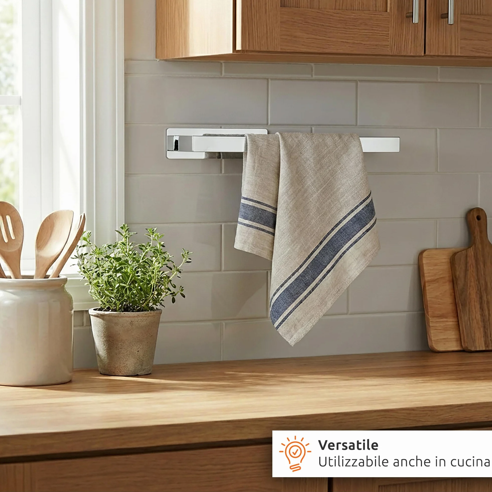 ECENCE Porta Asciugamani Bagno Adesivo 3M cromo 38cm Acciaio Inox 304 Antiruggine