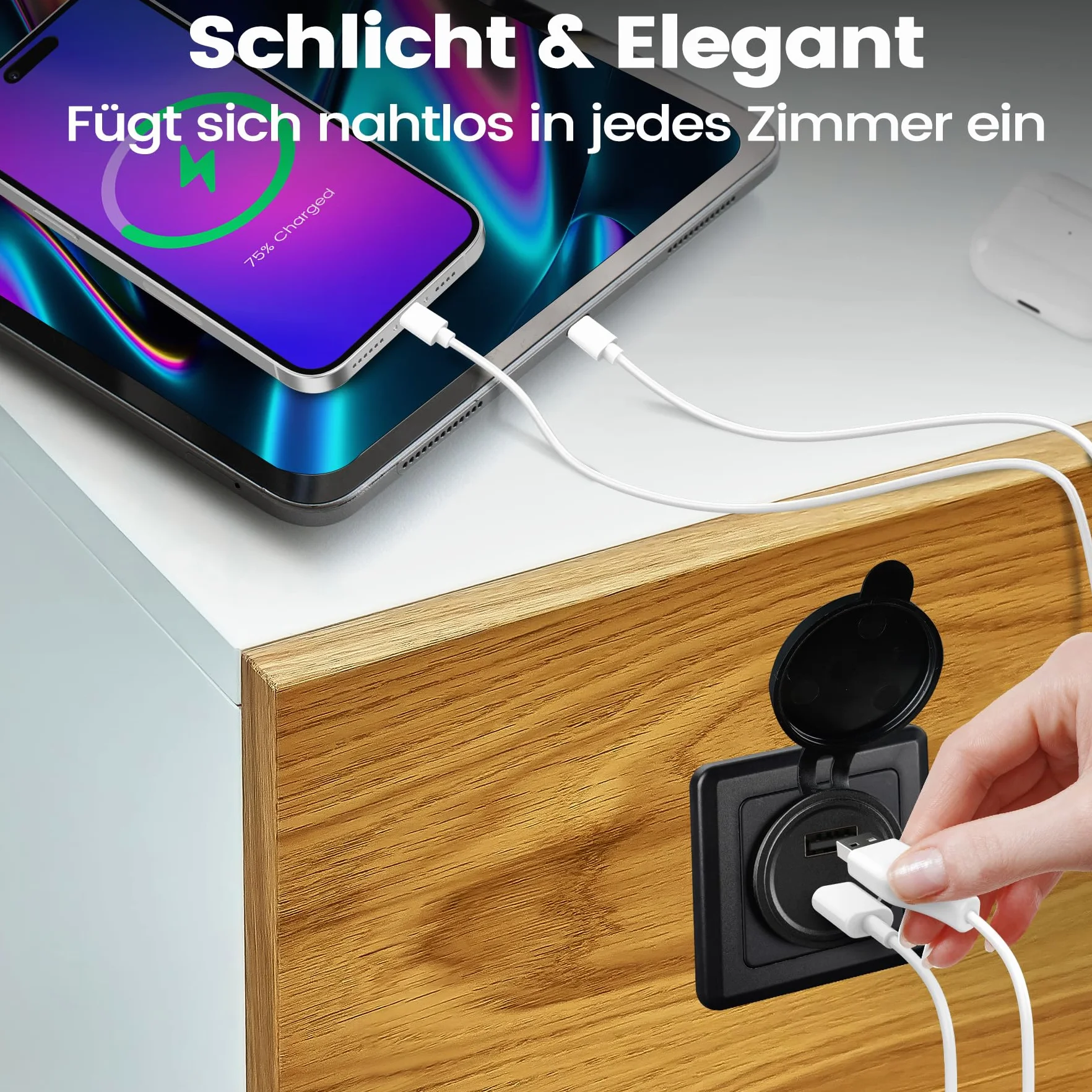 RV USB-A/C Dual Port Socket QC3.0 Tipo A & PD3.0 Tipo-C, Uscita di ricarica rapida USB in alluminio 12V con facciata nera, ideale per RV, barca, caravan, rimorchio camper (2 confezioni)