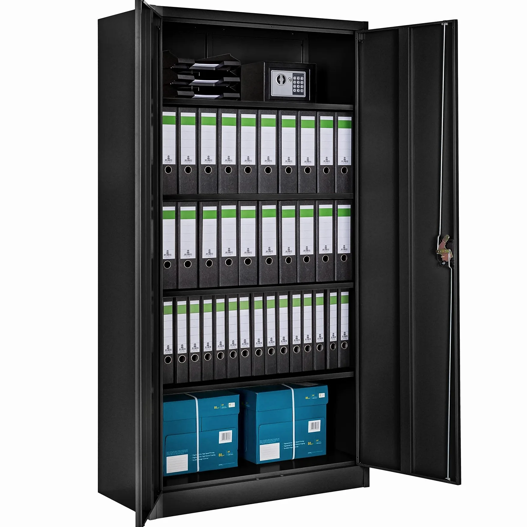 tectake® Set di 2 Armadio Portadocumenti - 180 x 90 x 40 cm - Scaffale Metallo Garage, Armadi Chiudibil a 5 Scomparti, Ripiani Regolabili, Armadio Ufficio con Ante Rinforzate - Nero