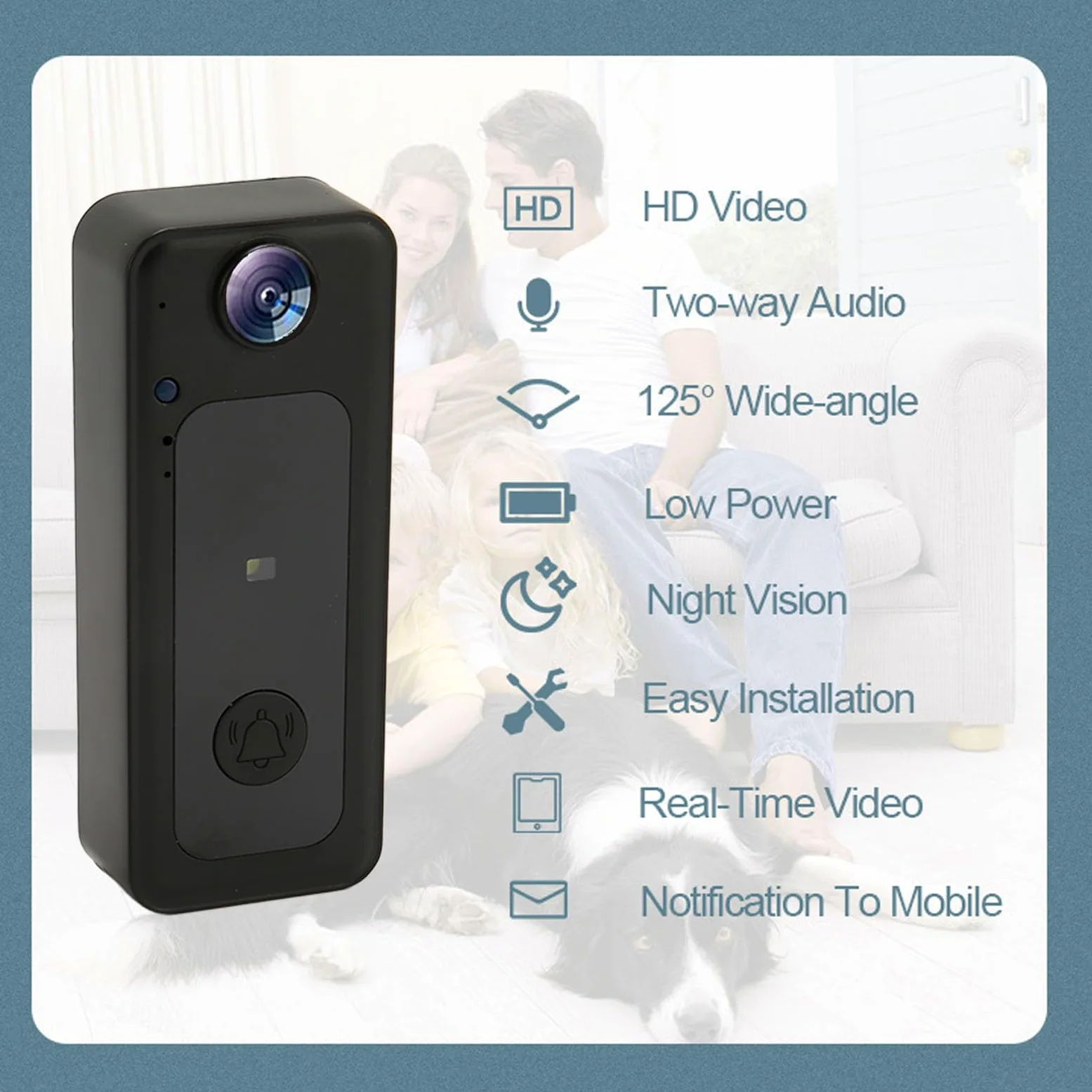 Septpenta Videocitofono Wireless, Telecamera Campanello Wireless, Citofono Vocale Bidirezionale/Funzione Visione Notturna/Controllo Intelligente, Microfono Altamente Sensibile per Monitoraggio Interno
