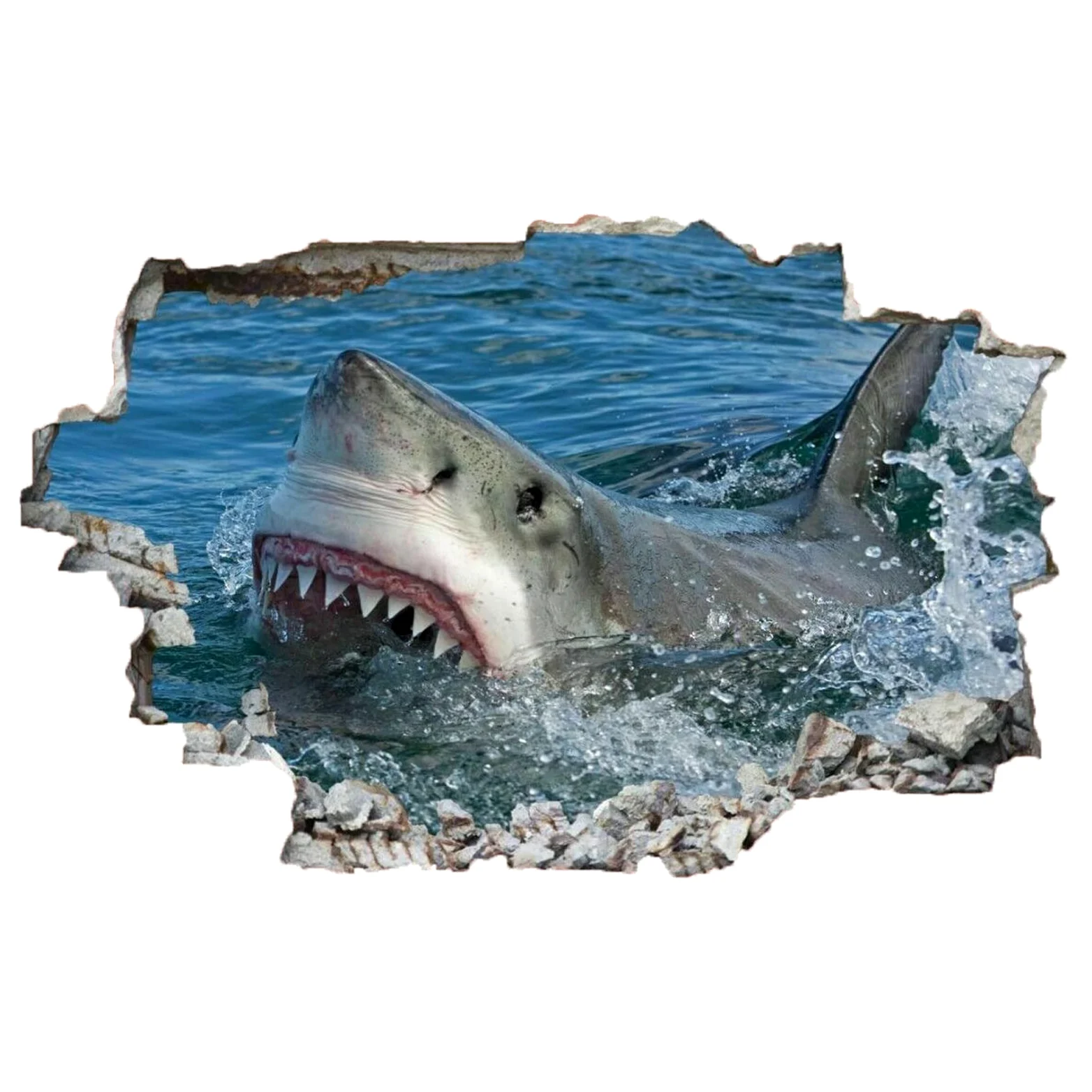 Squalo Decalcomanie Da Muro Art 3D Fracassato Animale Adesivi Murali Removibili Carta Da Parati Camera Da Letto Autoadesivo Per Ragazze Camera Da Letto Nursery Home Decor Gift 75x113cm
