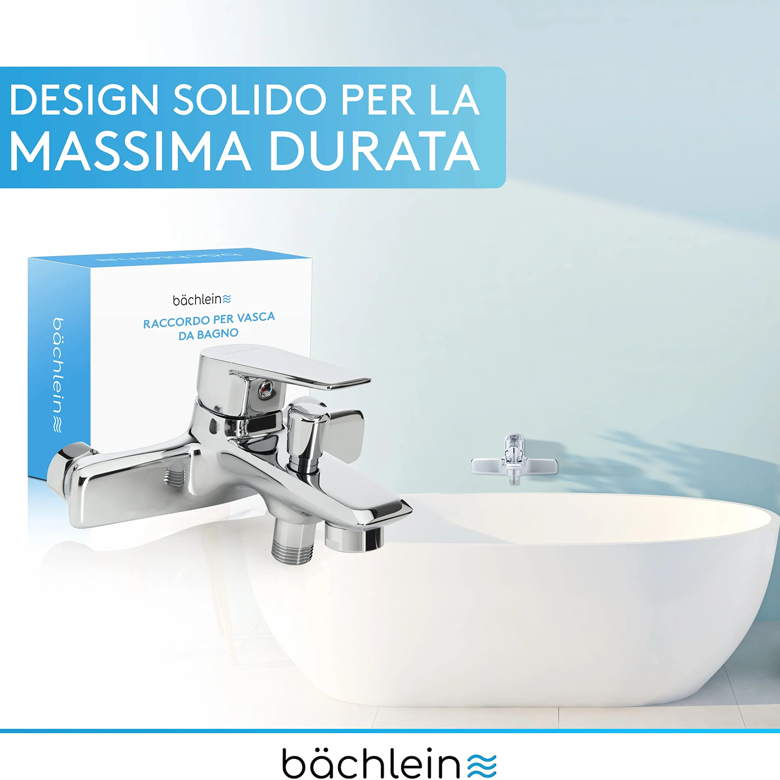Bächlein Miscelatore Universale per Vasca da Bagno Cromo - Set Completo di Miscelatori per Vasca da Bagno con Accessori, Miscelatore Monocomando per Vasca da Bagno a Vista