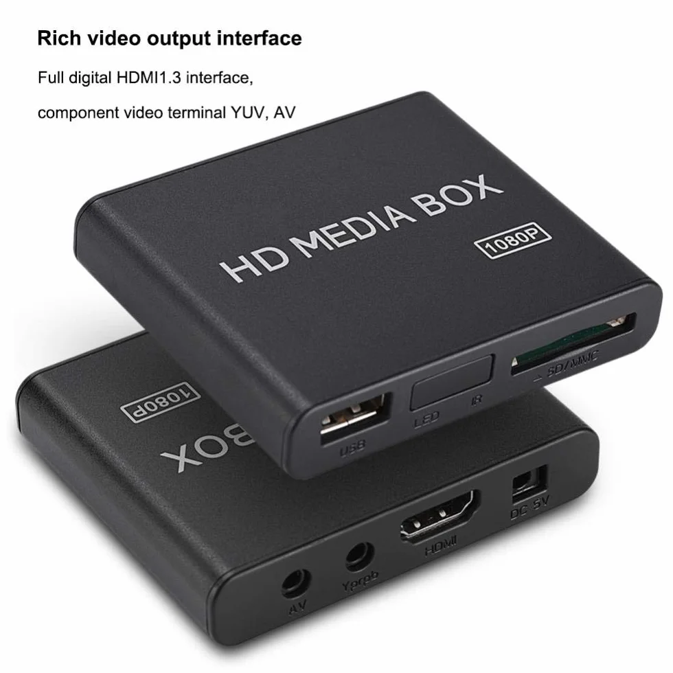 Mugast Mini Media Player Box, Lettore Multimediale Video Full HD 1080P con Telecomando, Supporto USB Mobile Hard Disk MMC RMVB MP3 AVI MKV(EU Plug)