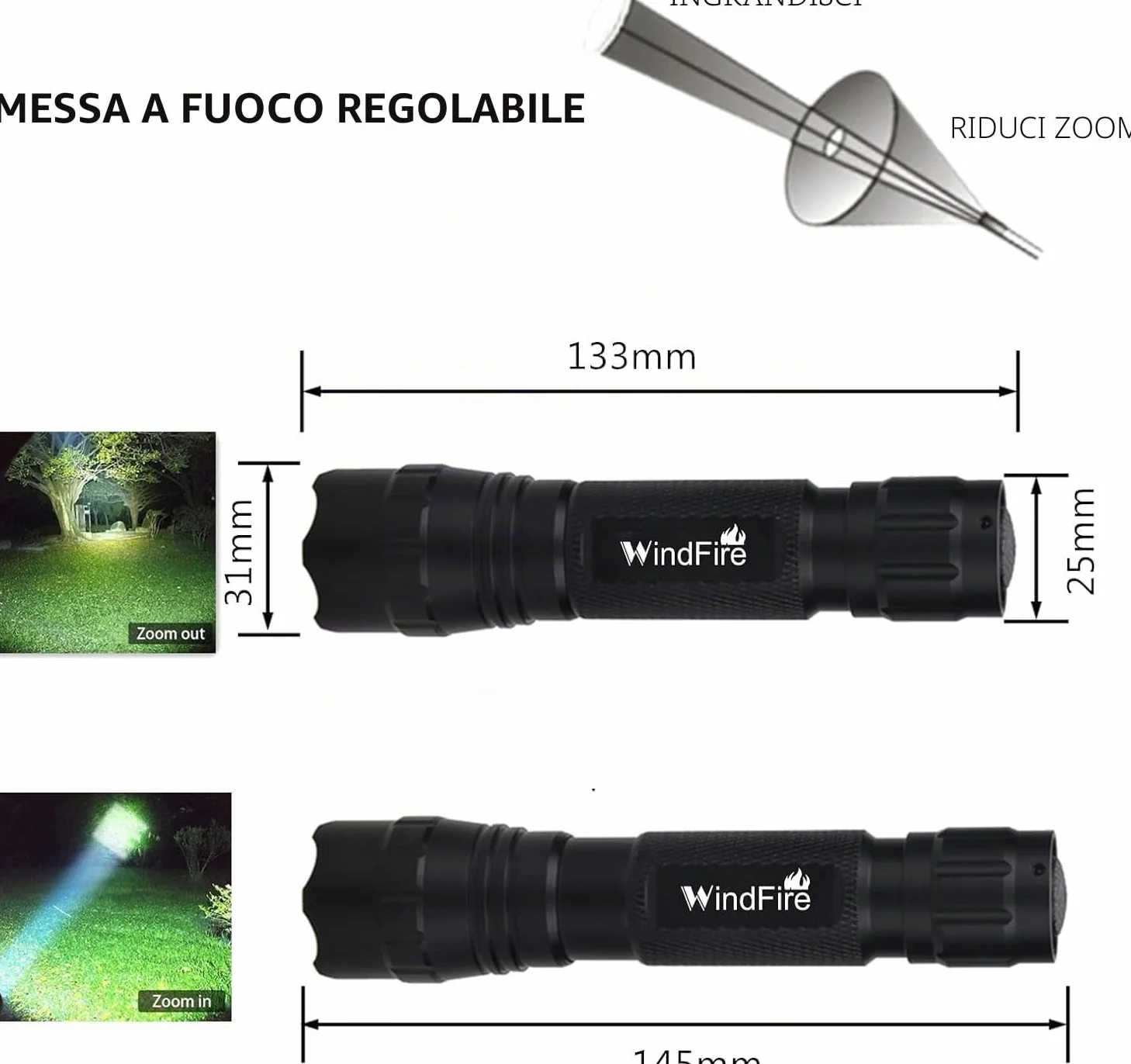 Torcia tattica ricaricabile, torcia LED professionale di qualità militare con alta luminosità, 5000 lumen, modalità zoom variabile, impermeabile e portatile con interruttore a pressione
