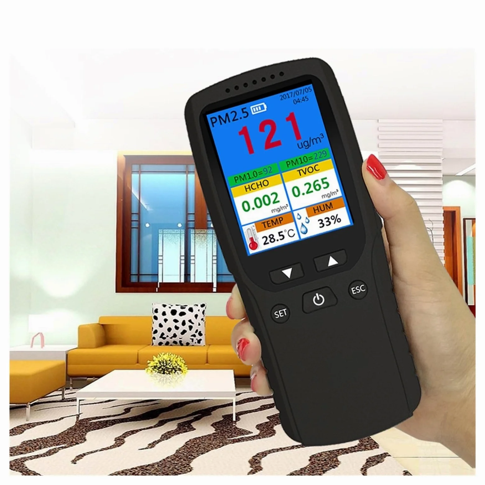 8 in 1 Monitor di qualità 'aria Rilevatore formaldeide Misurazione professionale Formaldeide PM2.5/TVOC/HCHO Temperatura e umidità Per cucina e camper