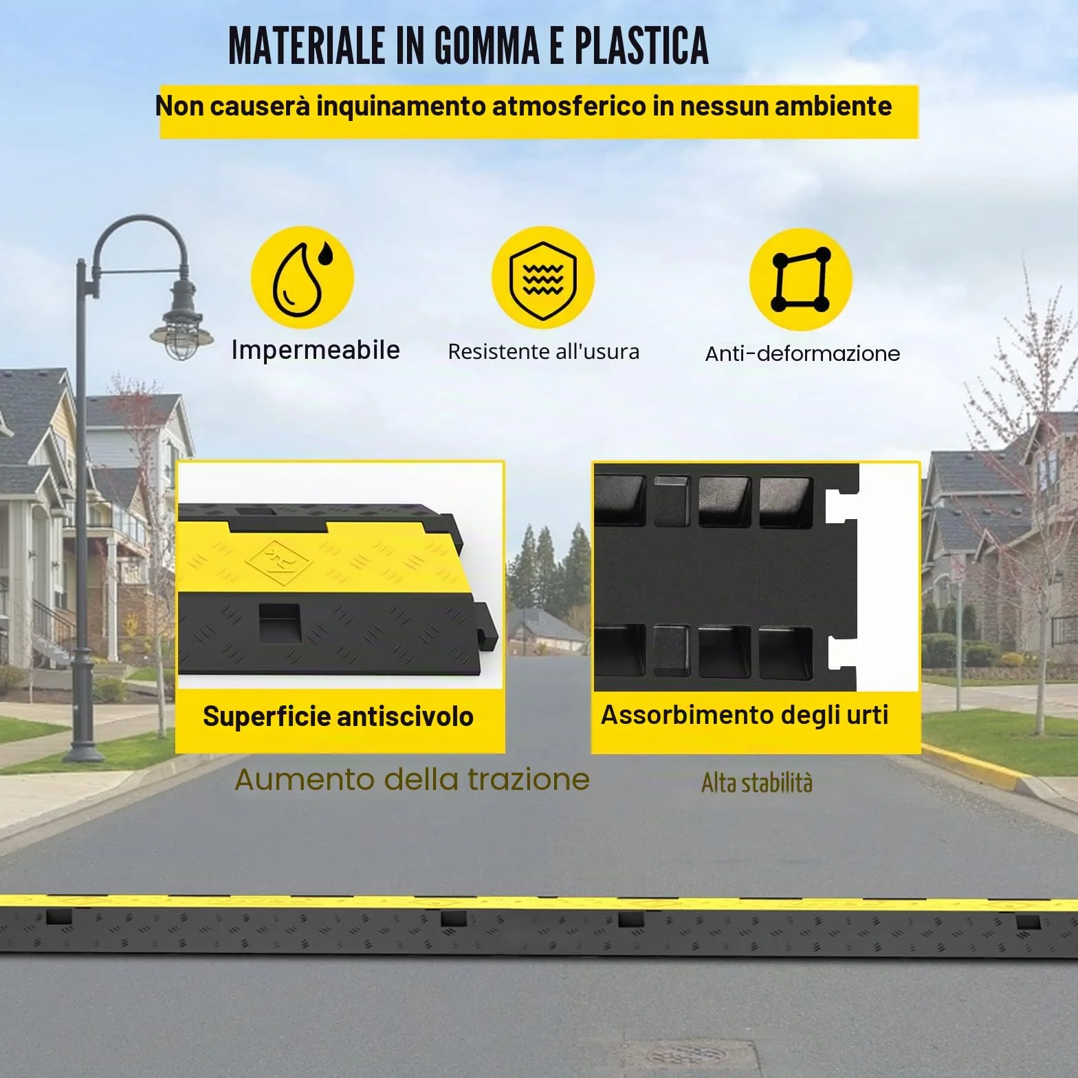VEVOR Rampa Modulare per Condotto 2 Canale, Protezione Cavo in Gomma e PVC Carico 4.989 kg, 4 Pezzi Nero Giallo