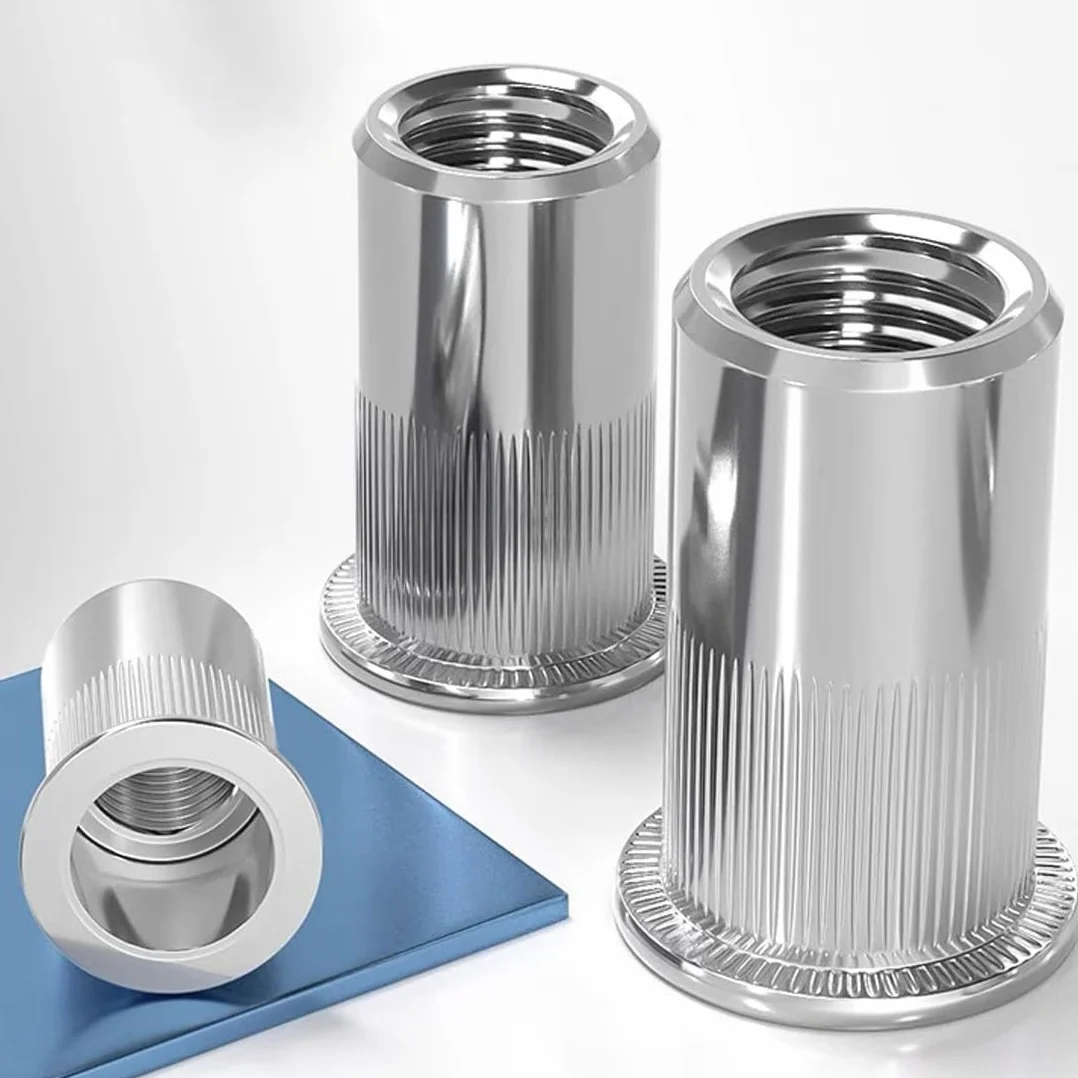 Rivet Nut M4 100Pcs Acciaio Inox 304 Testa Piatta Inserto Filettato Dado Corpo Zigrinato