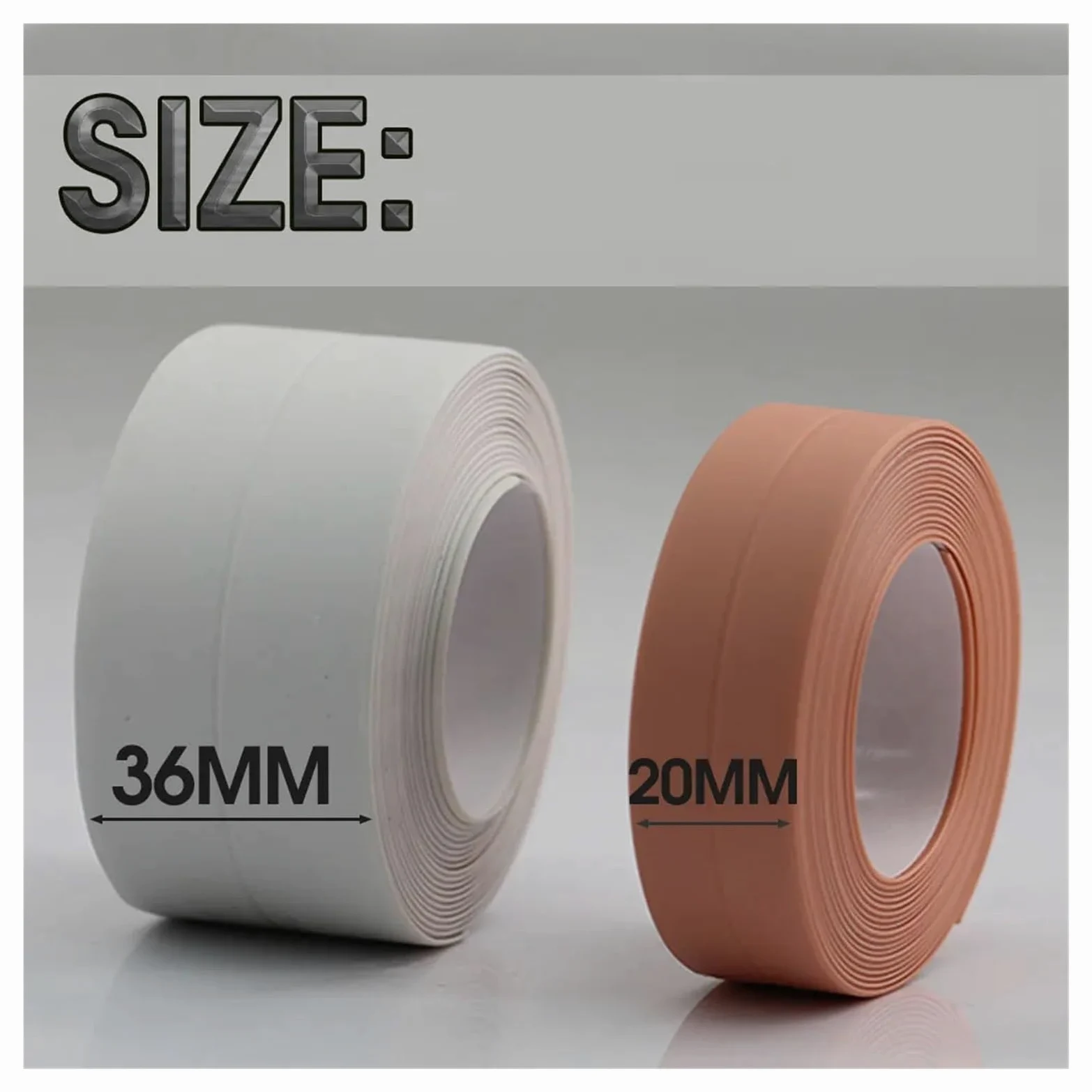Nastro sigillante, Nastro Autoadesivo in PVC da 2 Rotoli for Adesivo Parete for Bagno di casa Bordo lavandino WC(Gray,3.2Mx36mm)