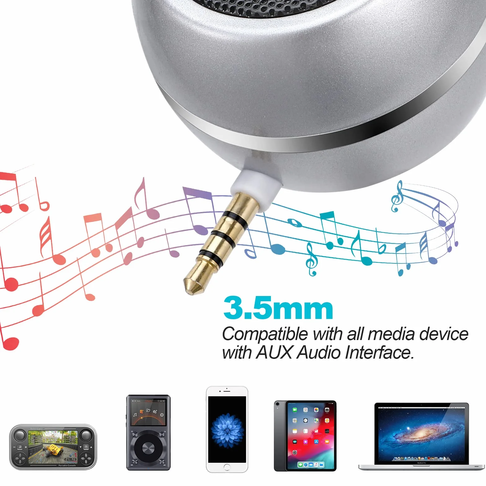 Bestcool Mini Altoparlante portatile, Altoparlante per Telefoni Cellulari with 3.5mm Aux Audio Jack Plug e Batteria Incorporata Per iPhone, iPad, iPod, Tablet, Computer