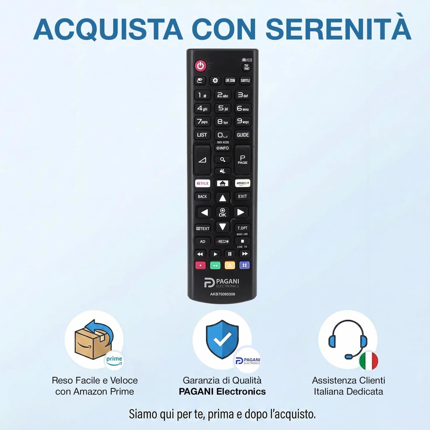 Telecomando Universale LG AKB75095308 Compatibile con TV LG Smart TV, LED, LCD, OLED, UHD, 4K, HD, WebOS, Nessuna Configurazione, Batterie Incluse, Azienda Italiana, Testato in Italia