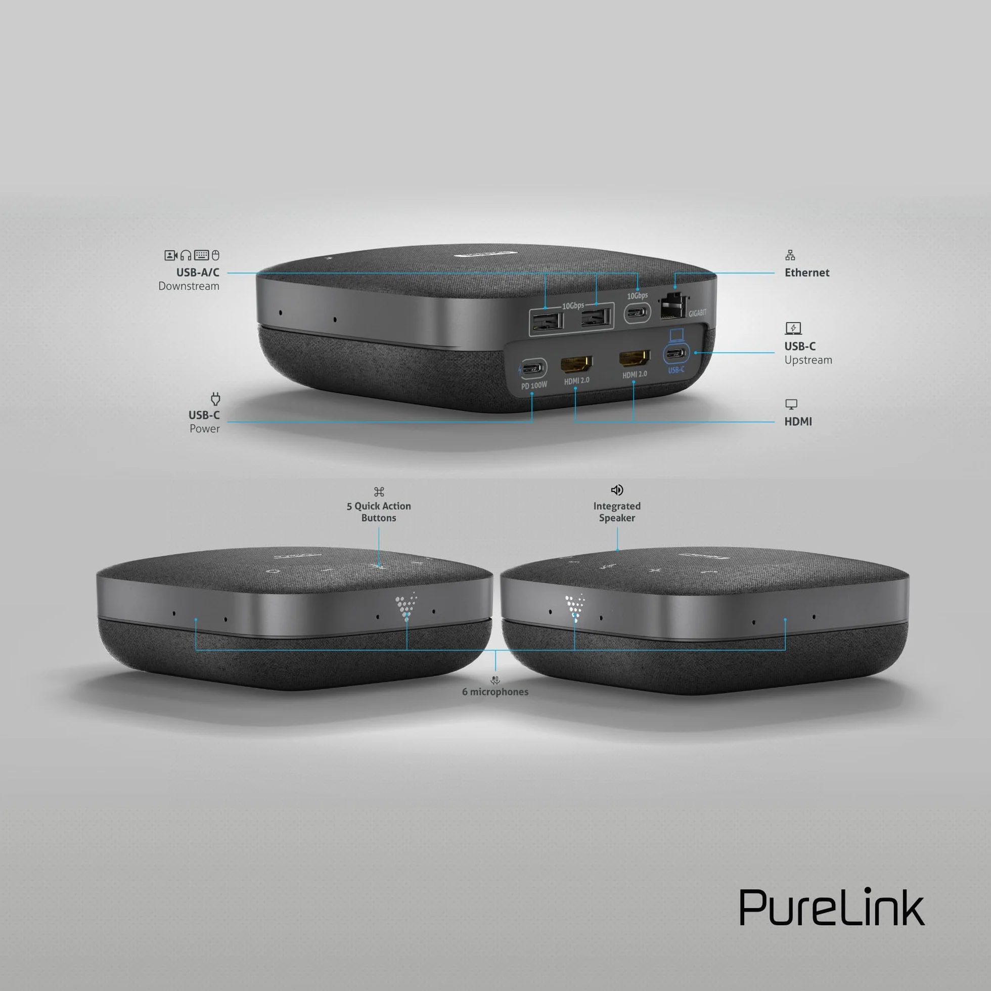 Vuelogic - Docking station USB C, 10 in 1, multifunzione per laptop, docking station portatile 2 monitor 4K, HDMI Hub, PD Power Delivery, altoparlante audio microfono, Ethernet, LAN, nero