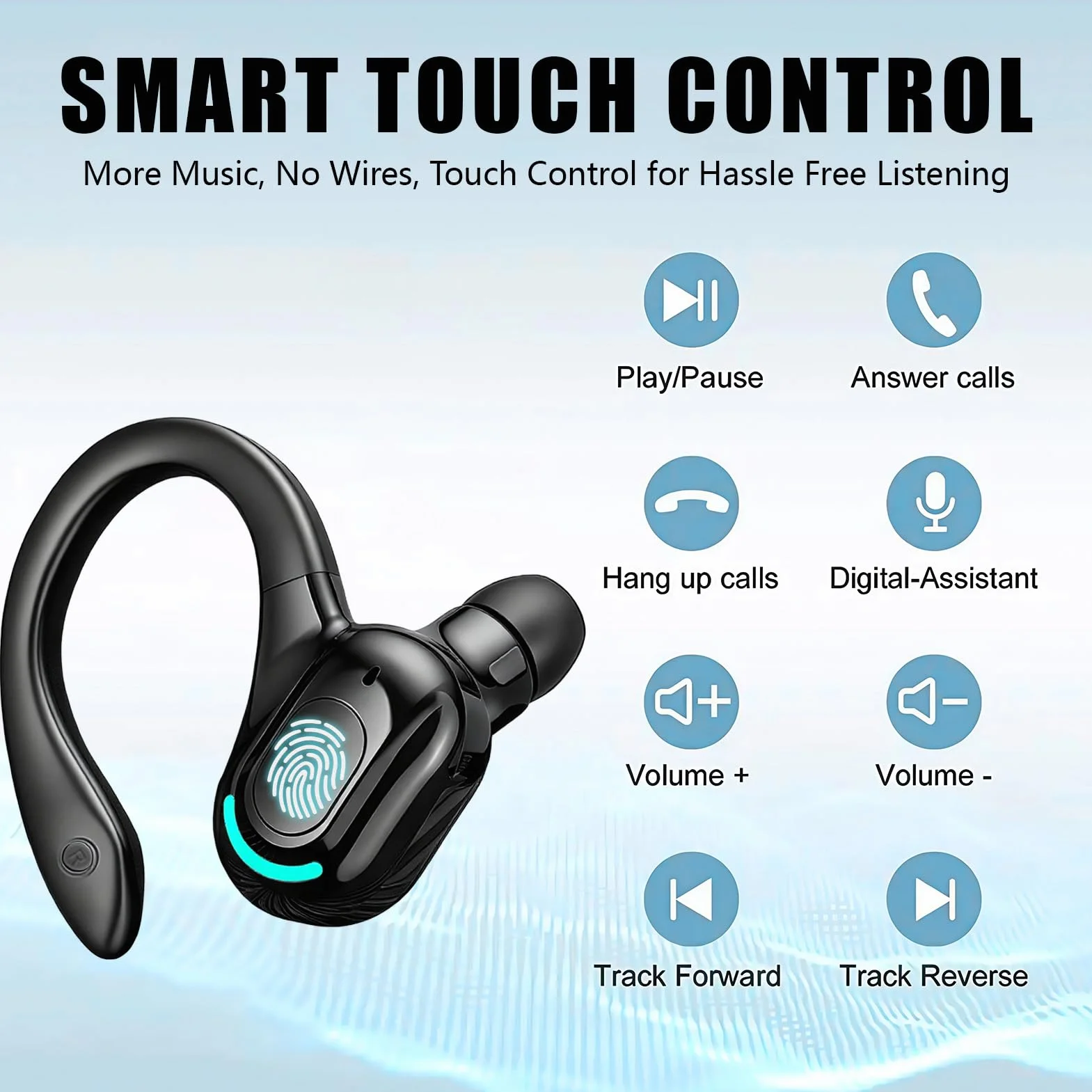 Auricolare mono Bluetooth wireless, durata della batteria di 20 ore, kit vivavoce V5.2 con microfono con cancellazione del rumore per Android, PC, ufficio, sport, auricolare rotante a 360°