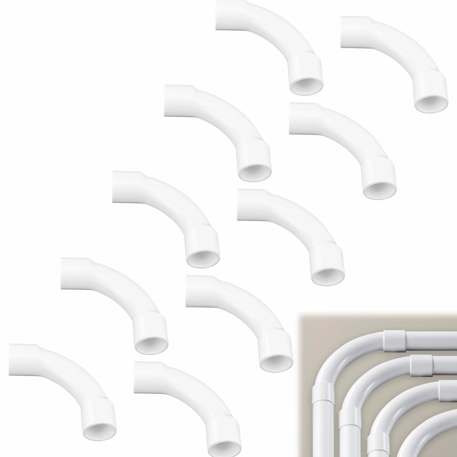 10 Pezzi Curva Di Raccordo 90° Per Tubo Rigido Passacavi, 16mm,Gomito a 90° Per Elettrico, per cavi, cantina da parete, soffitto, per tutti i tipi di 16 mm