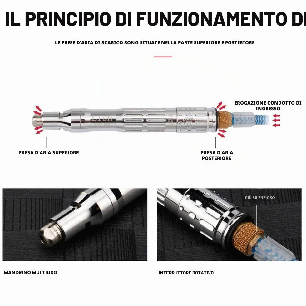 Oudtinx Micro smerigliatrice pneumatica, stile matita | 65.000 giri/min | capacità 3 mm