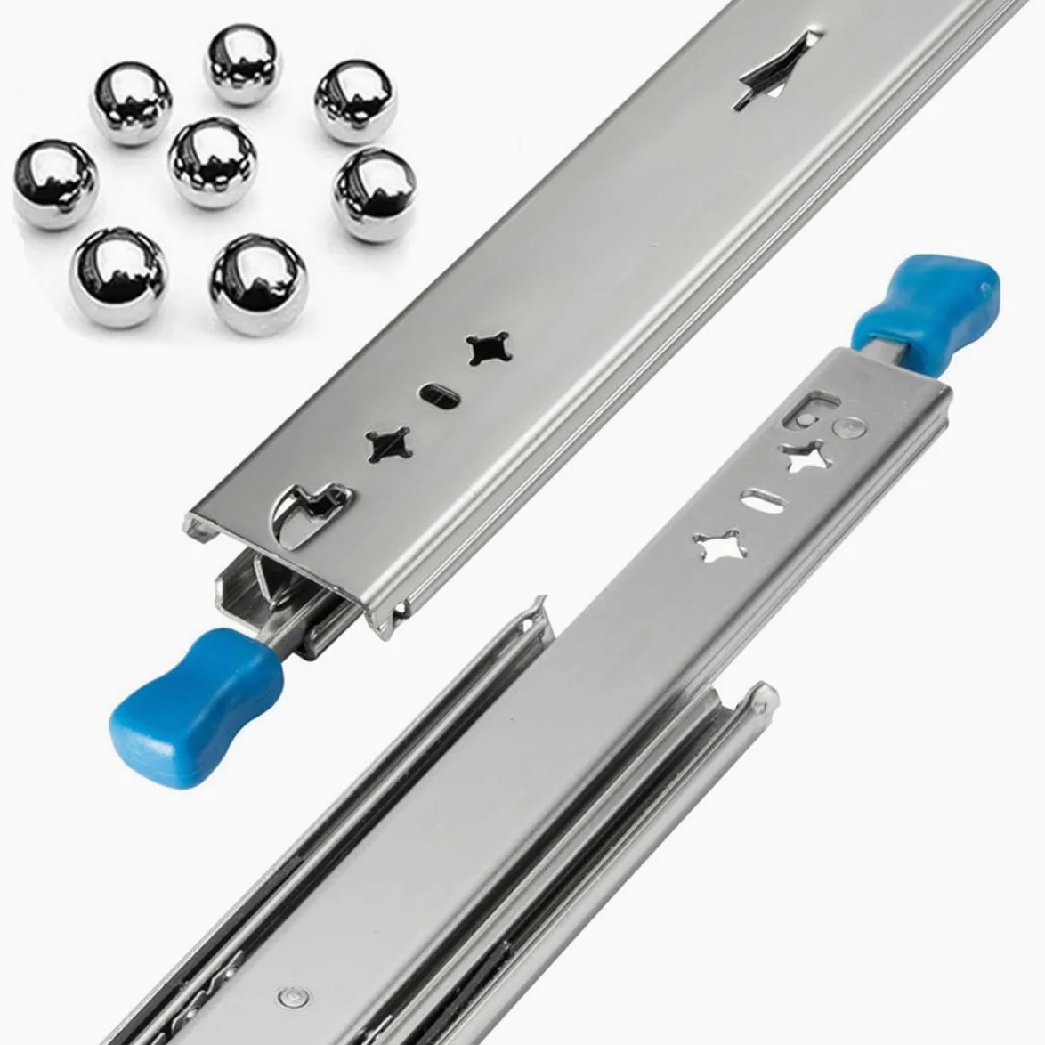 Guide per cassetti, Guide for cassetti for carichi pesanti con bloccaggio, 120 kg, 2 pezzi, montaggio laterale ad estensione completa, 250-1500 mm(1250mm/50inch)