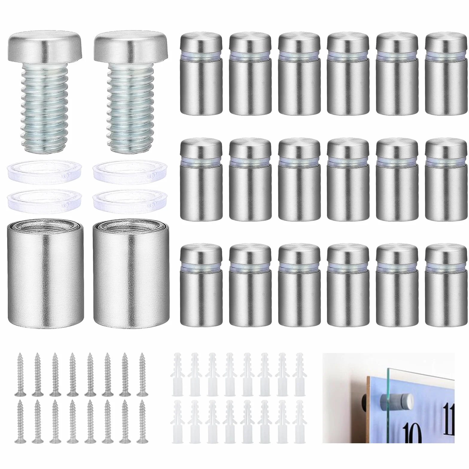 Viti di Fissaggio in Acciaio Inox per Vetro 12 x 20mm 20 Pezzi