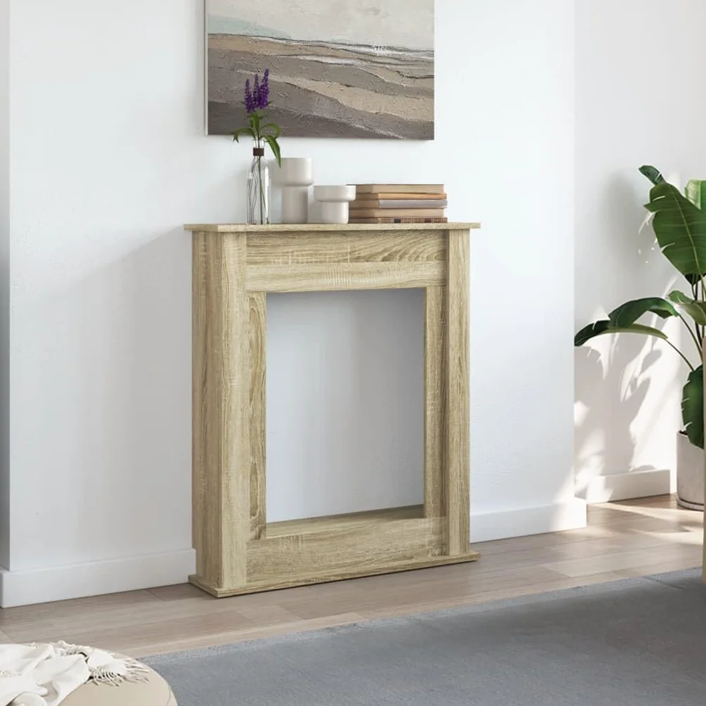 Gecheer Cornice per Camino Moderna con Ripiano 75x20x87,5 cm Truciolato Rovere Sonoma per Fiamma LED Soggiorno