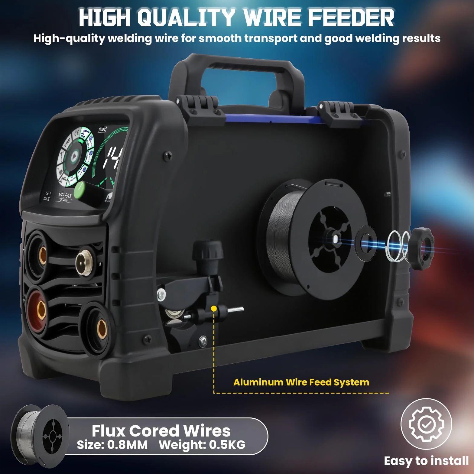 Saldatrice a Filo Continuo Senza Gas 140A 3 in 1 MIG/ARC/Lift TIG IGBT Inverter con Display LED