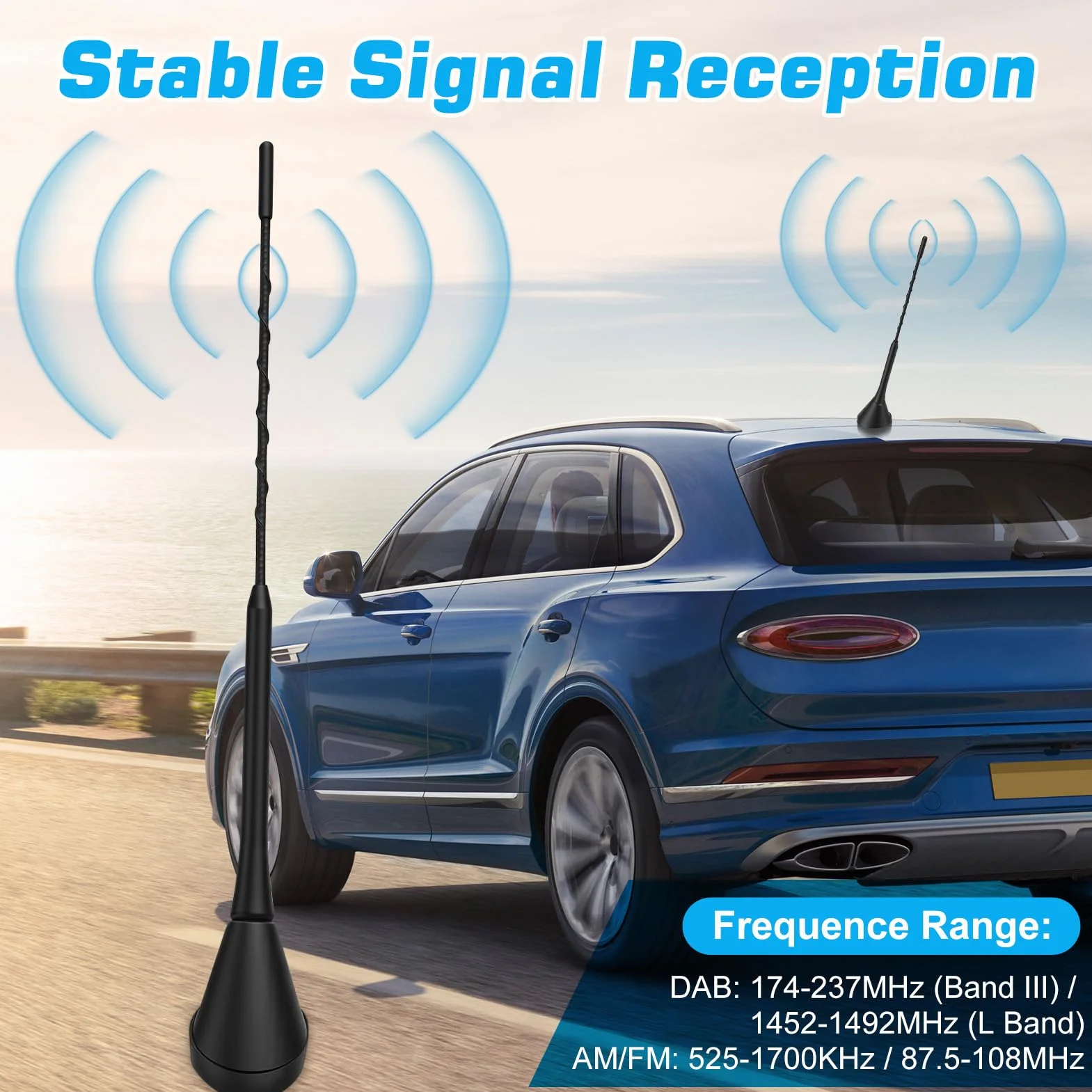 Yosoo Health Gear DAB DAB+ Antenna Auto, Digitale Antenna per Autoradio con 5m Cavo Coassiale, Connettori SMB/SMA e Presa DIN, Amplificatore Divisore Segnale Autoradio