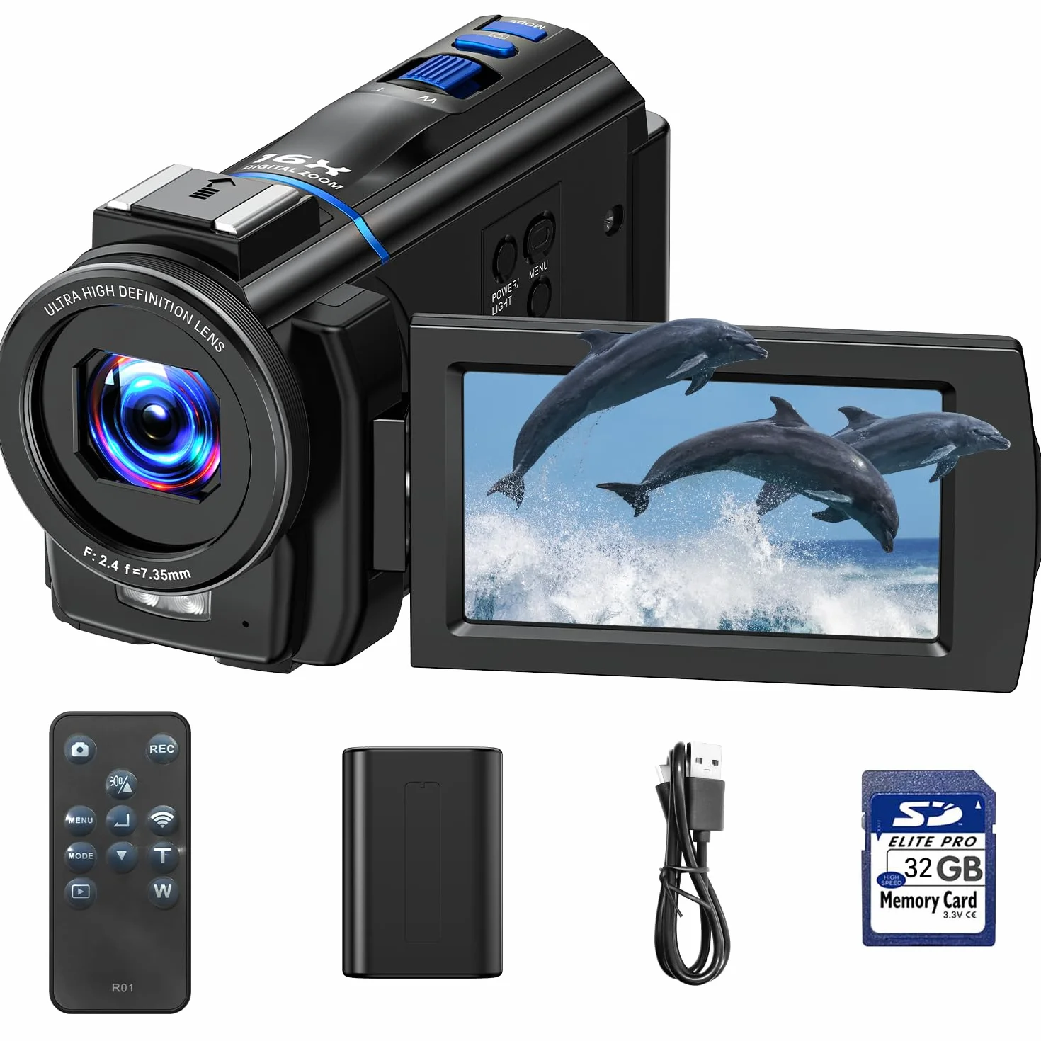 Videocamera 4K 48MP Camcorder 16X zoom digitale IR Videoregistratore per visione notturna 3" 270° Touch Screen Video Camera Vlog Camera per Youtube con scheda SD da 32 GB, Telecomando, Batteria