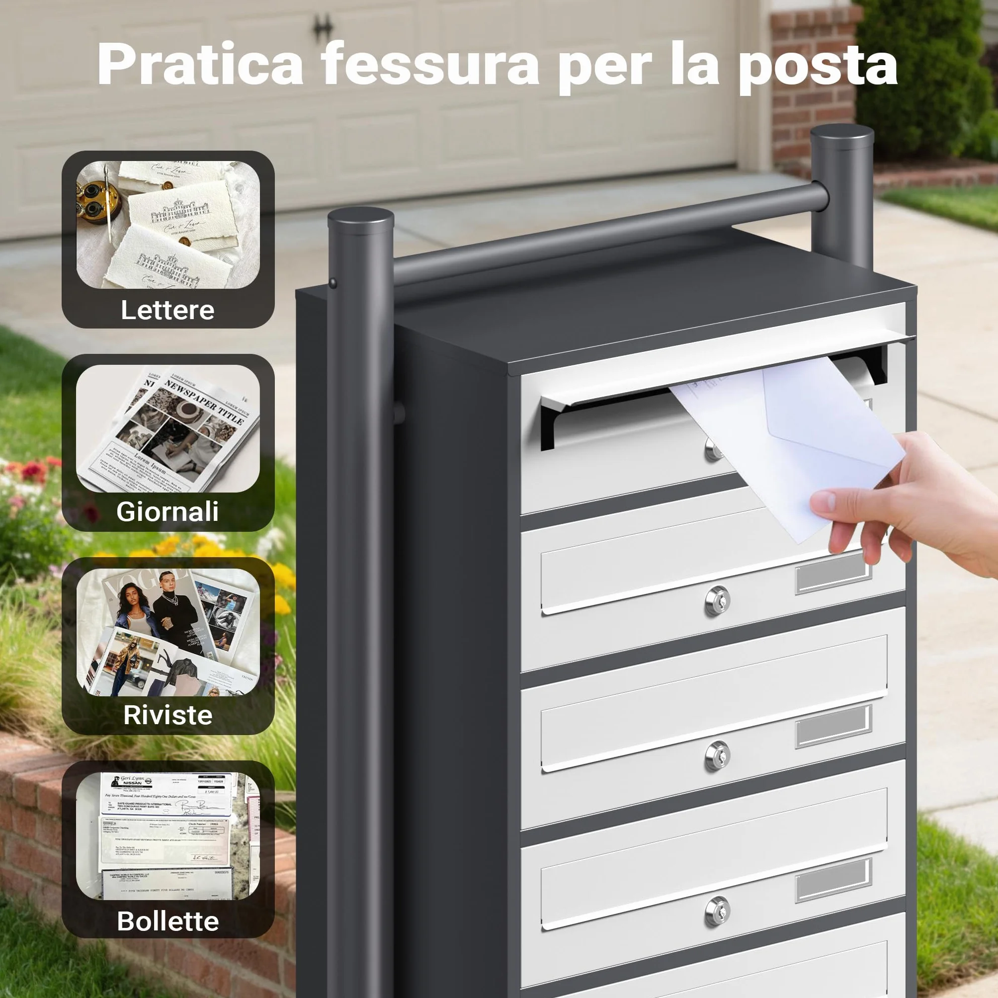 Wiltec Cassetta postale condominiale autoportante 6 posti antracite/bianco 513 x 270 x 1500 mm